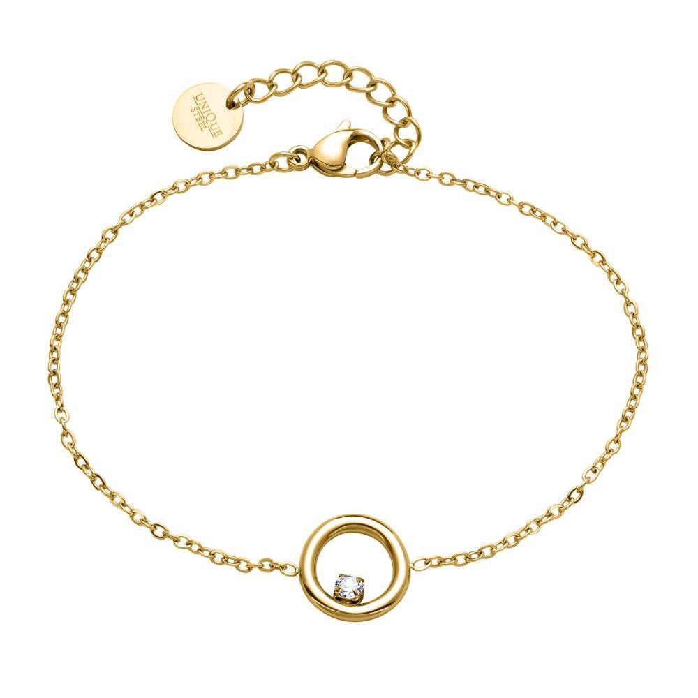 JEWLIX Edelstahlarmband Schlicht in Gold mit rundem Schmuckelement und Zirkonia B5283-G