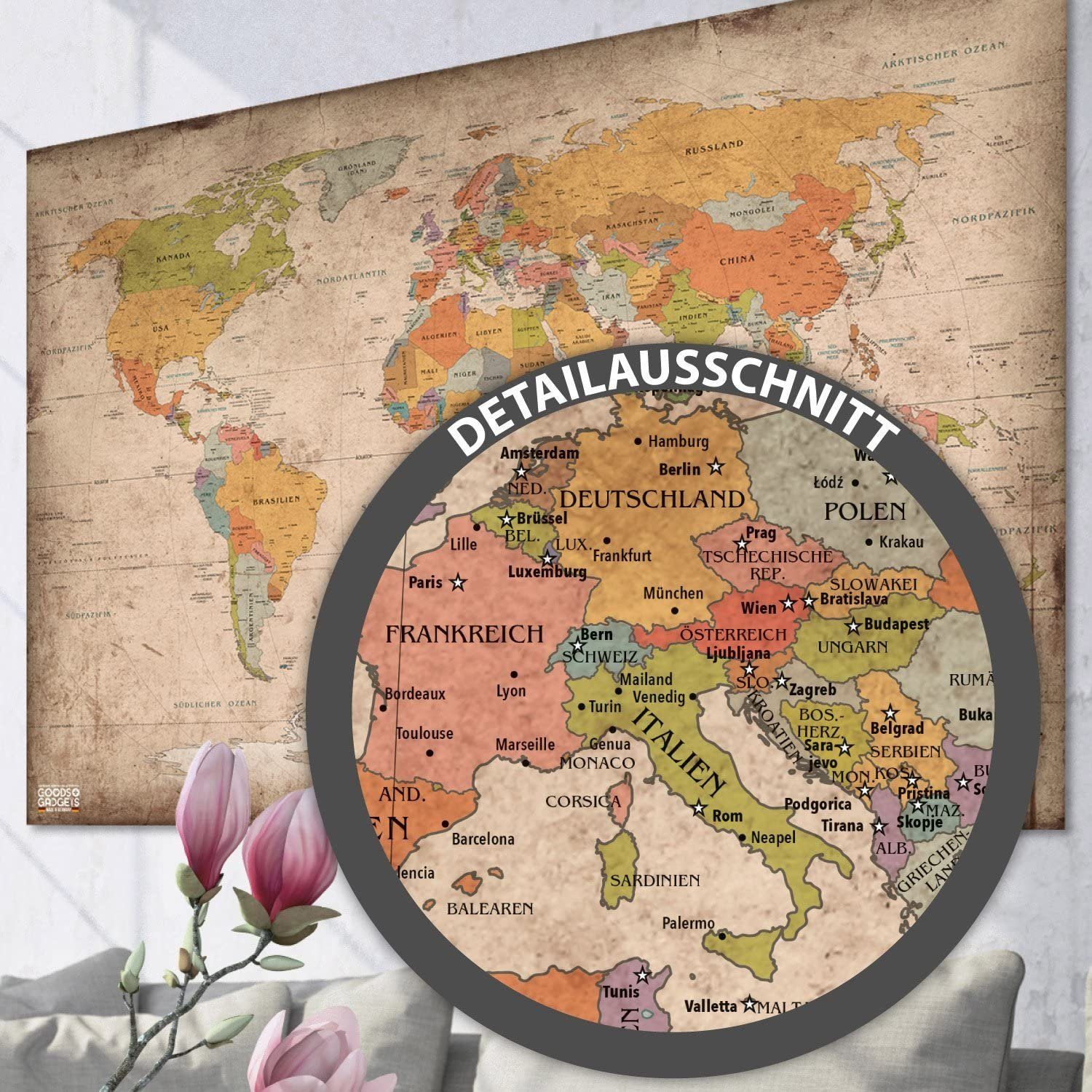 Goods+Gadgets Poster XXL Weltkarte, Vintage (Antike), Landkarte 140x100 cm günstig online kaufen