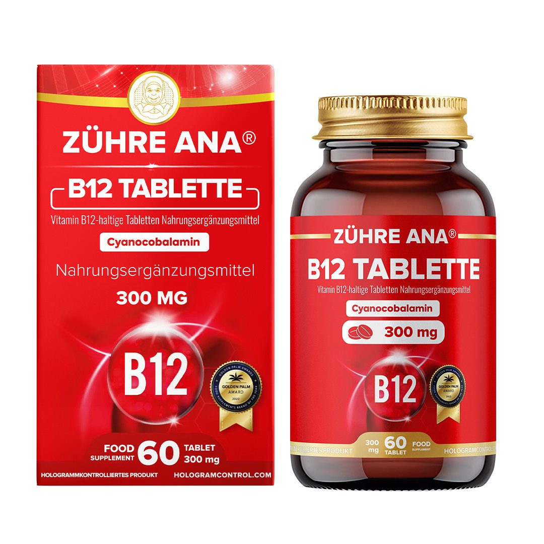 Zühre Ana® Vitamin B12 300 mg – 60 Tabletten für den täglichen Vitaminbedarf Kapseln, 60 g, Vitamin B12 300 mg– 60 Tabletten, für tägliche Unterstützung
