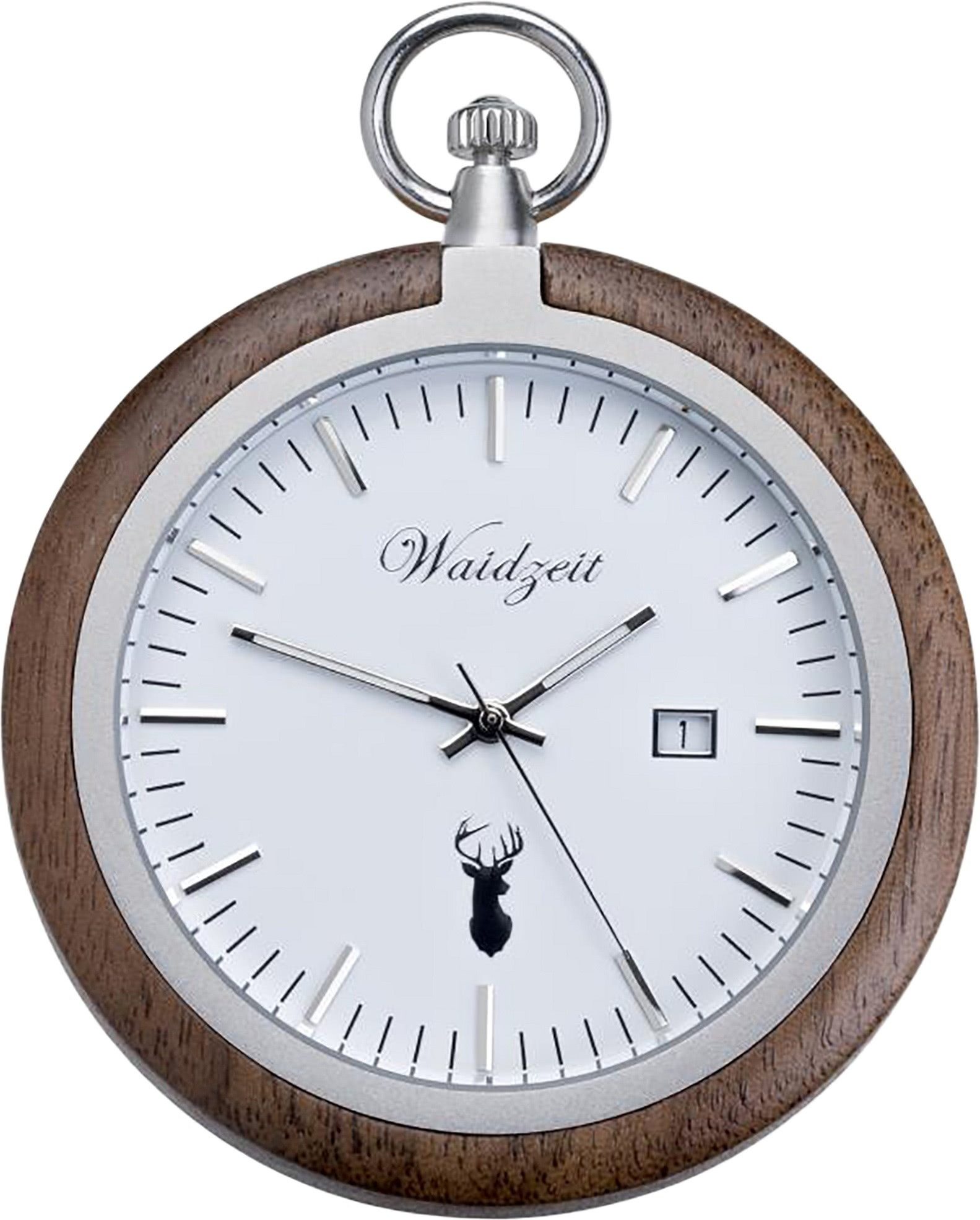 Waidzeit Austria Taschenuhr Waidzeit Herren Taschenuhr Edelstahl, (Analoguhr, Analoguhr), Herren Taschenuhr rund, extra groß (ca. 50mm), Edelstahl, Holz, Casual
