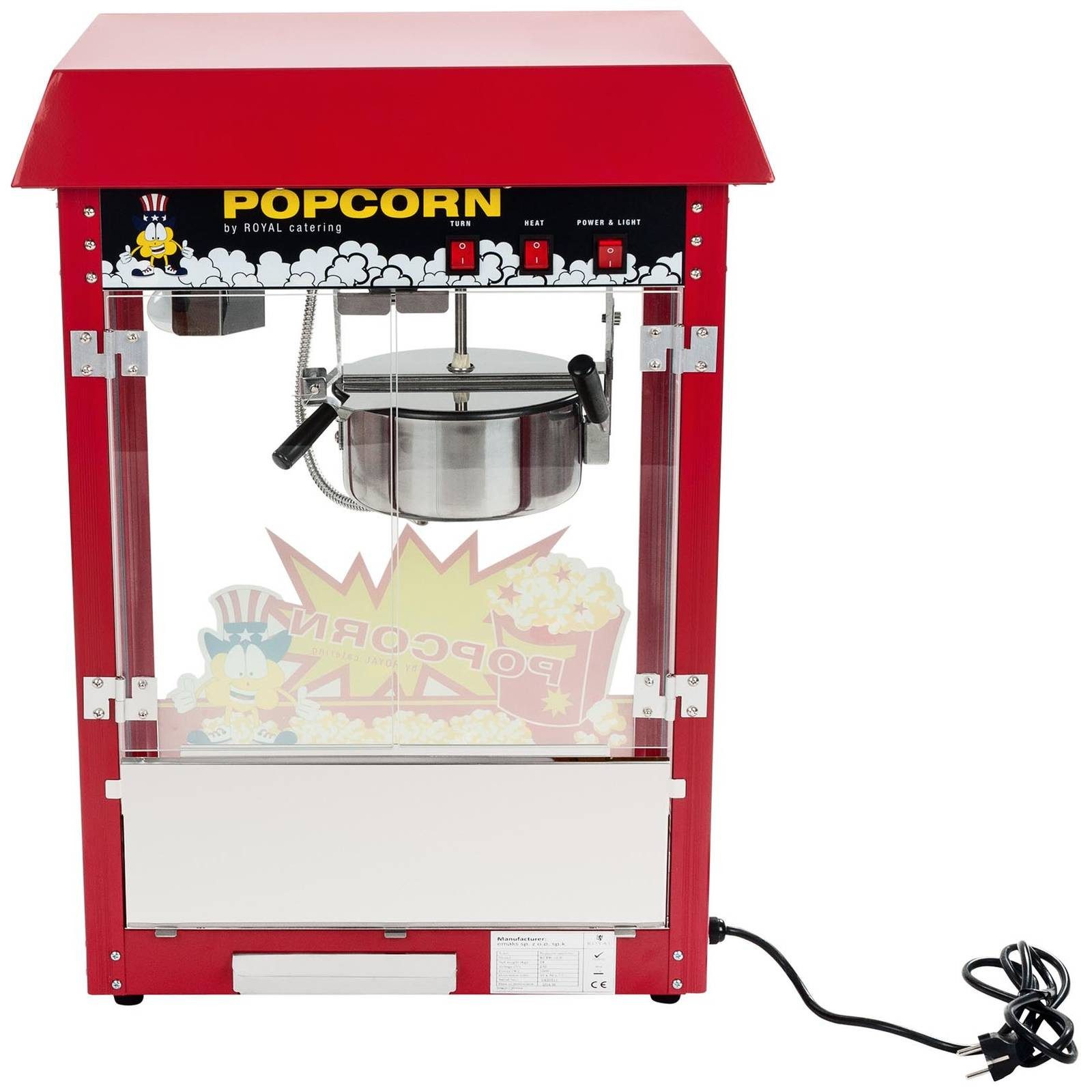 Royal Catering Popcornmaschine 5 kg/h Popcornmaker Mit Wagen Popcornautomat 1500 W Rot Retro Profi – Bild 4 von 5