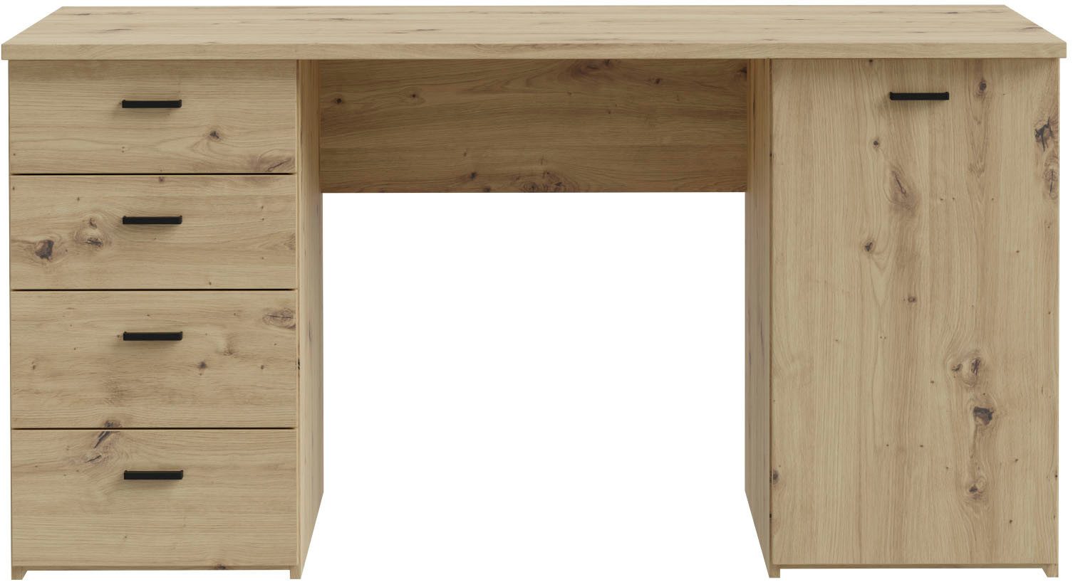 FORTE Schreibtisch Goldsboro, mit 4 Schubladen, Soft-Close, Metallgriffe in schwarz, Breite 145 cm