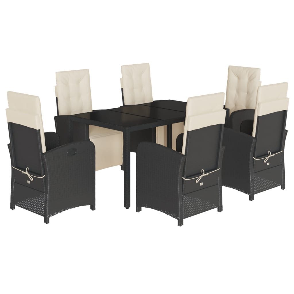 Garten-Essgruppe 7-tlg. Garten-Essgruppe mit Kissen Schwarz Poly Rattan