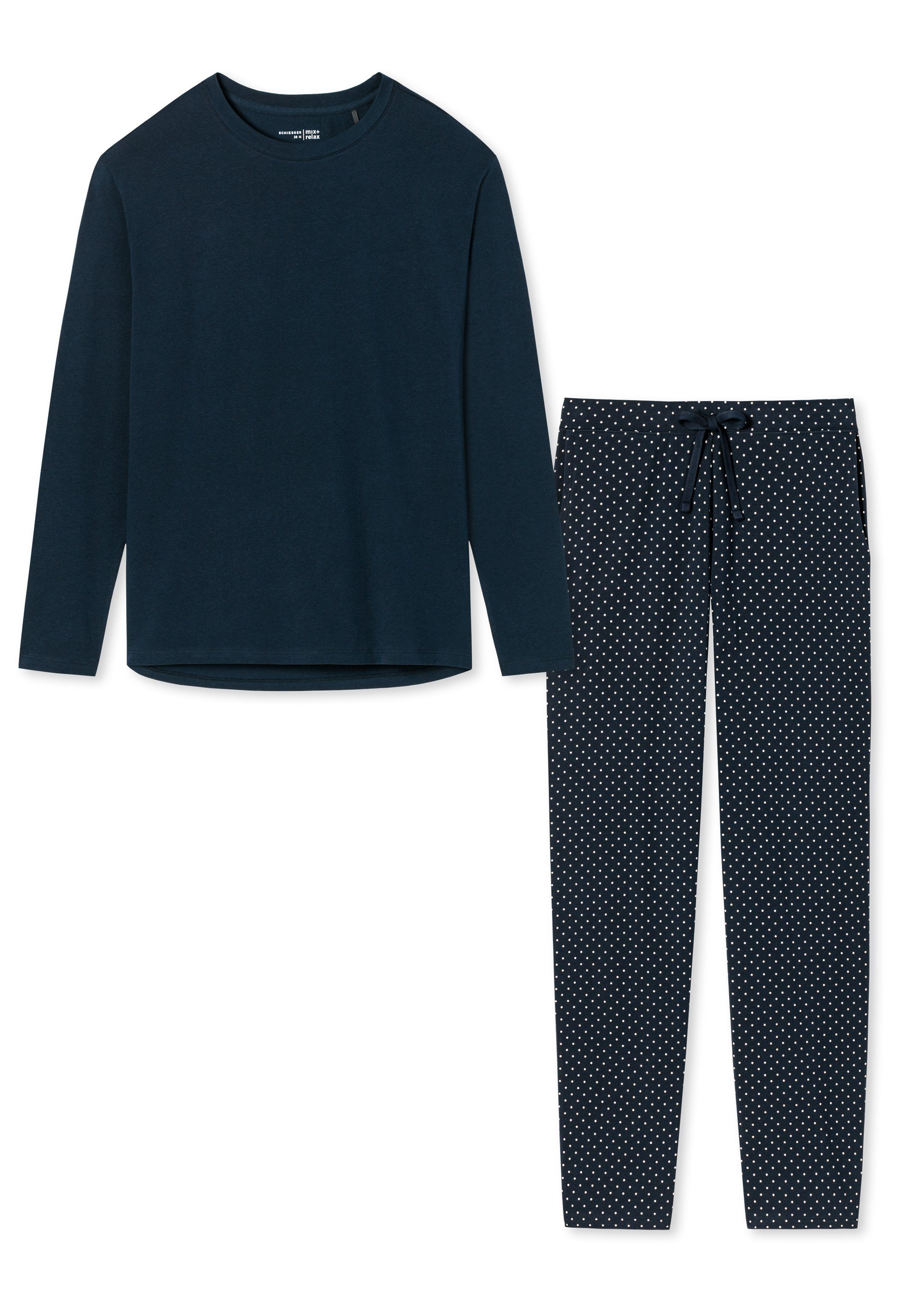 Schiesser Pyjama Organic Cotton / tlg) - - Dunkelblau 2 (Set, gepunktet Baumwolle Blau Schlafanzug