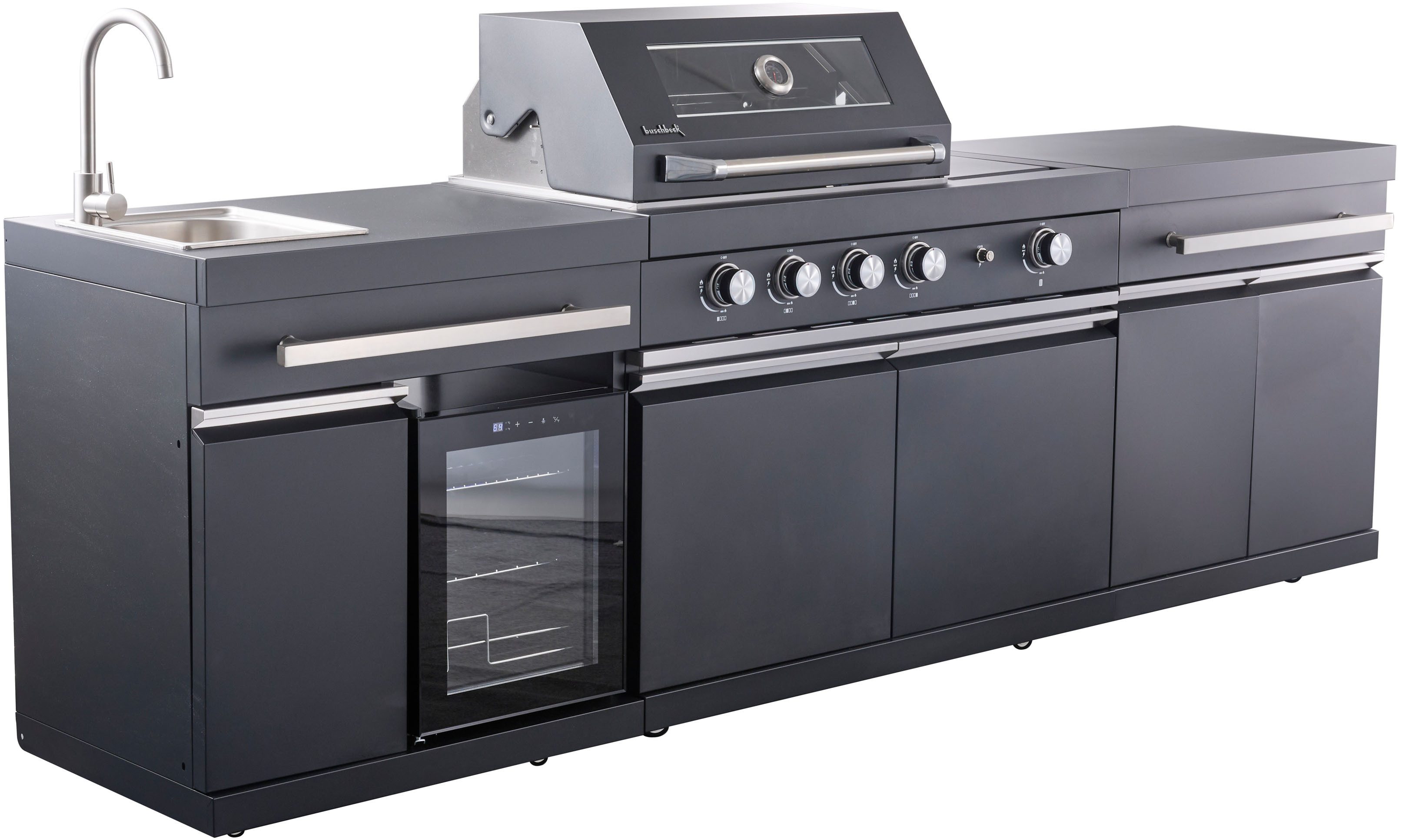 Buschbeck Outdoor-Küche »King Range« mit Sizzle Zone und Kühlschrank, BxTxH: 282x58x112 cm