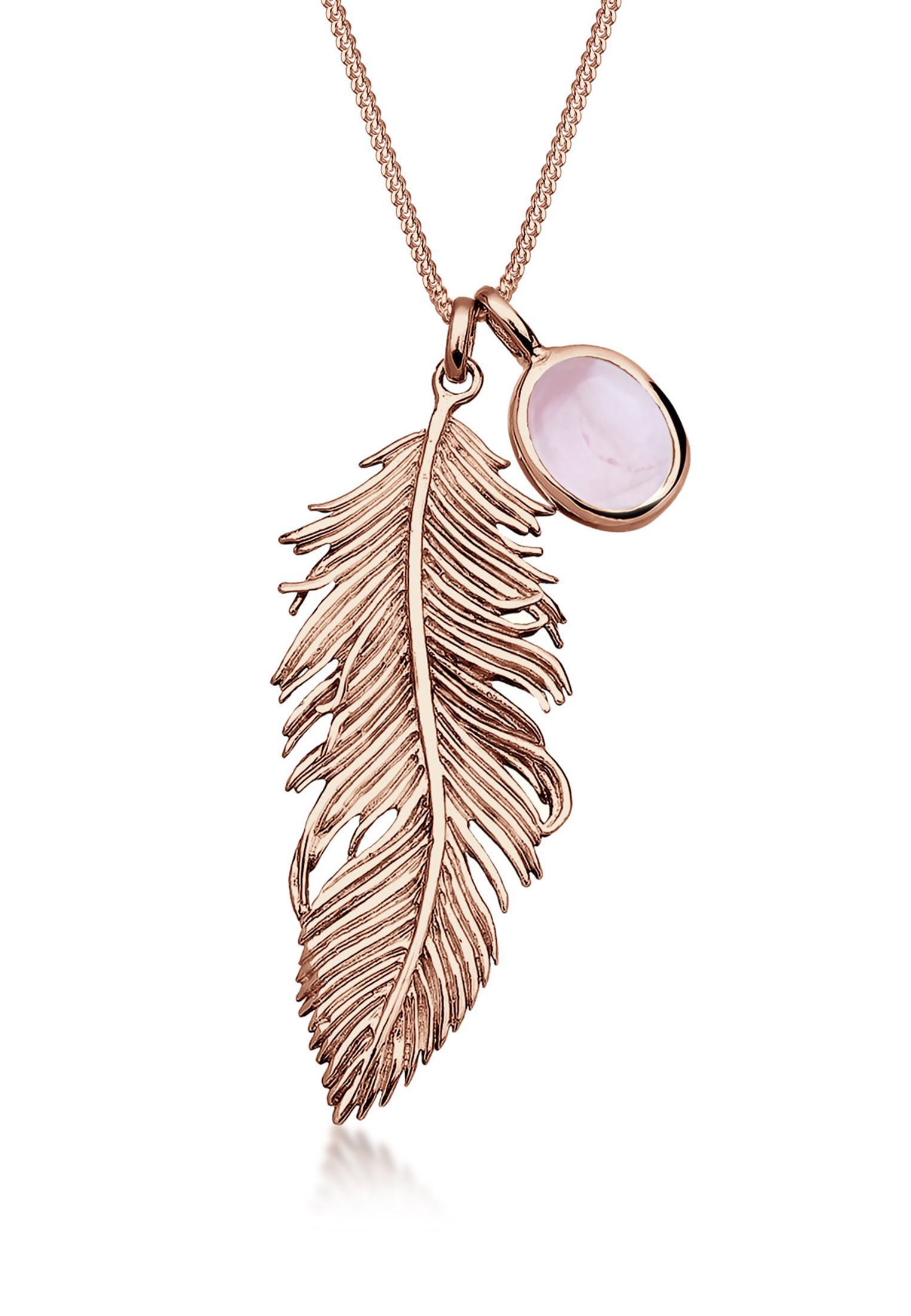 Elli Kette mit Anhänger Feder Quarz Rose 925 Sterling Silber Rosegold