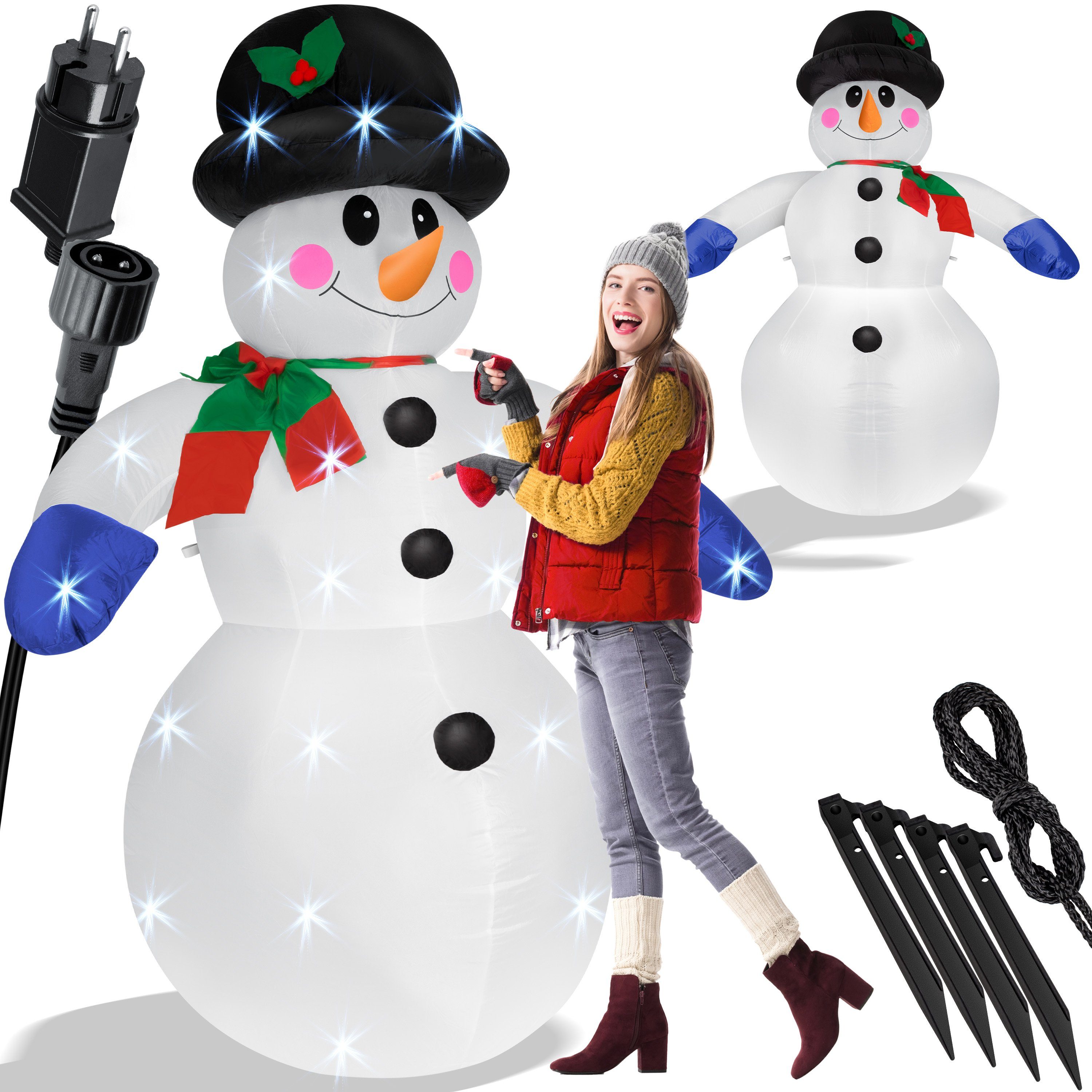 KESSER Weihnachtsfigur, Aufblasbarer Schneemann XXL 240cm LED-Beleuchtung Befestigung weiß