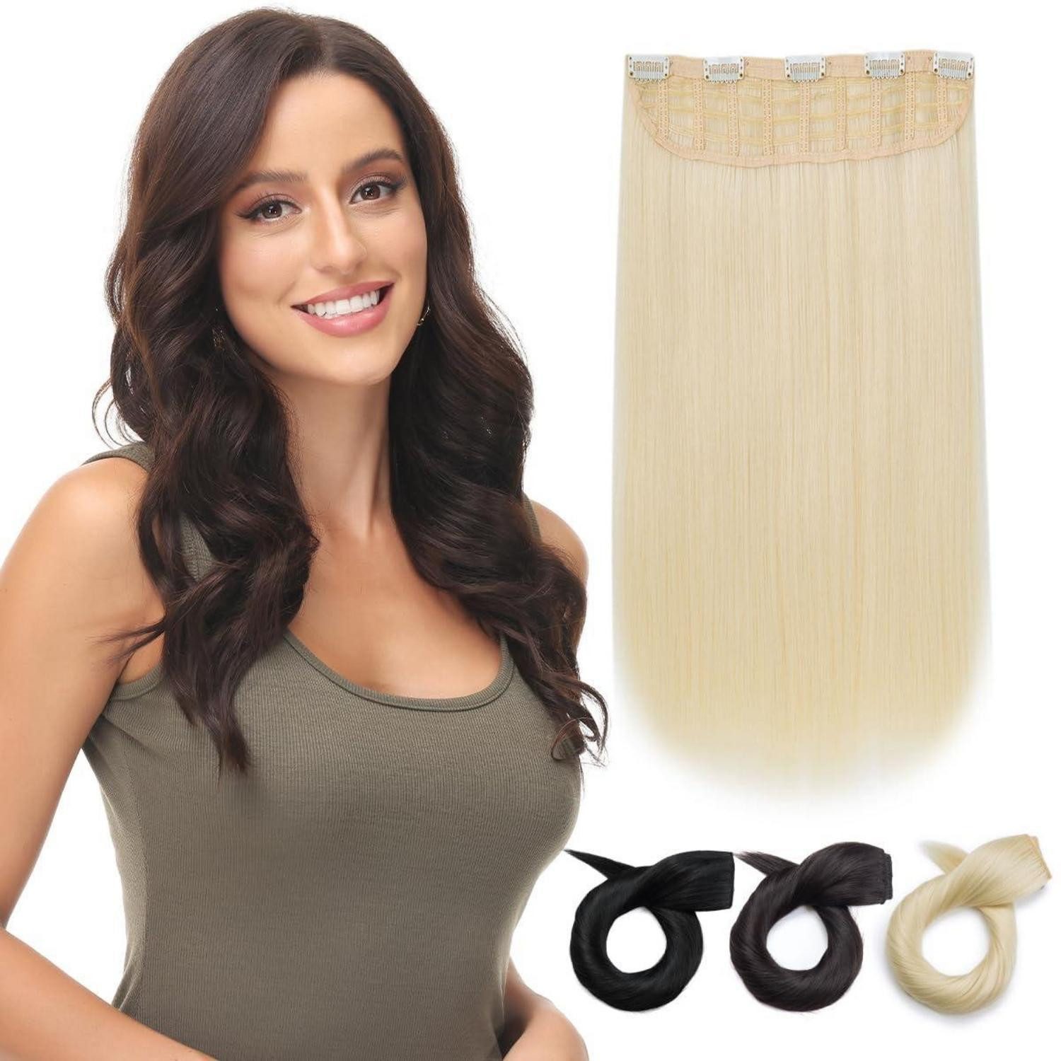 LuxusKollektion Kunsthaar-Extension Haarverlängerung Clipin 5 Clips Weft Tresse Mesh 40cm Blond