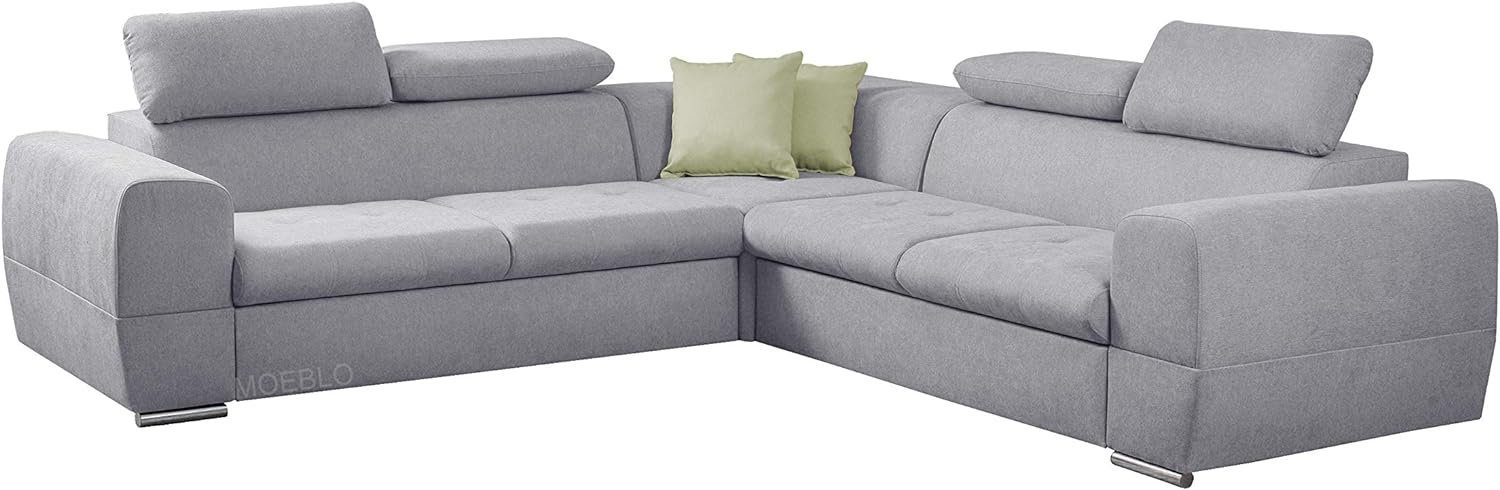 MOEBLO Ecksofa LIZBONA, Eckcouch mit Bettfunktion Couch L-Form Polstergarnitur mit verstellbaren Kopfstützen Wohnlandschaft Polstersofa mit Ottomane Couchgranitur Sofa, mit Schlaffunktion und Bettkasten