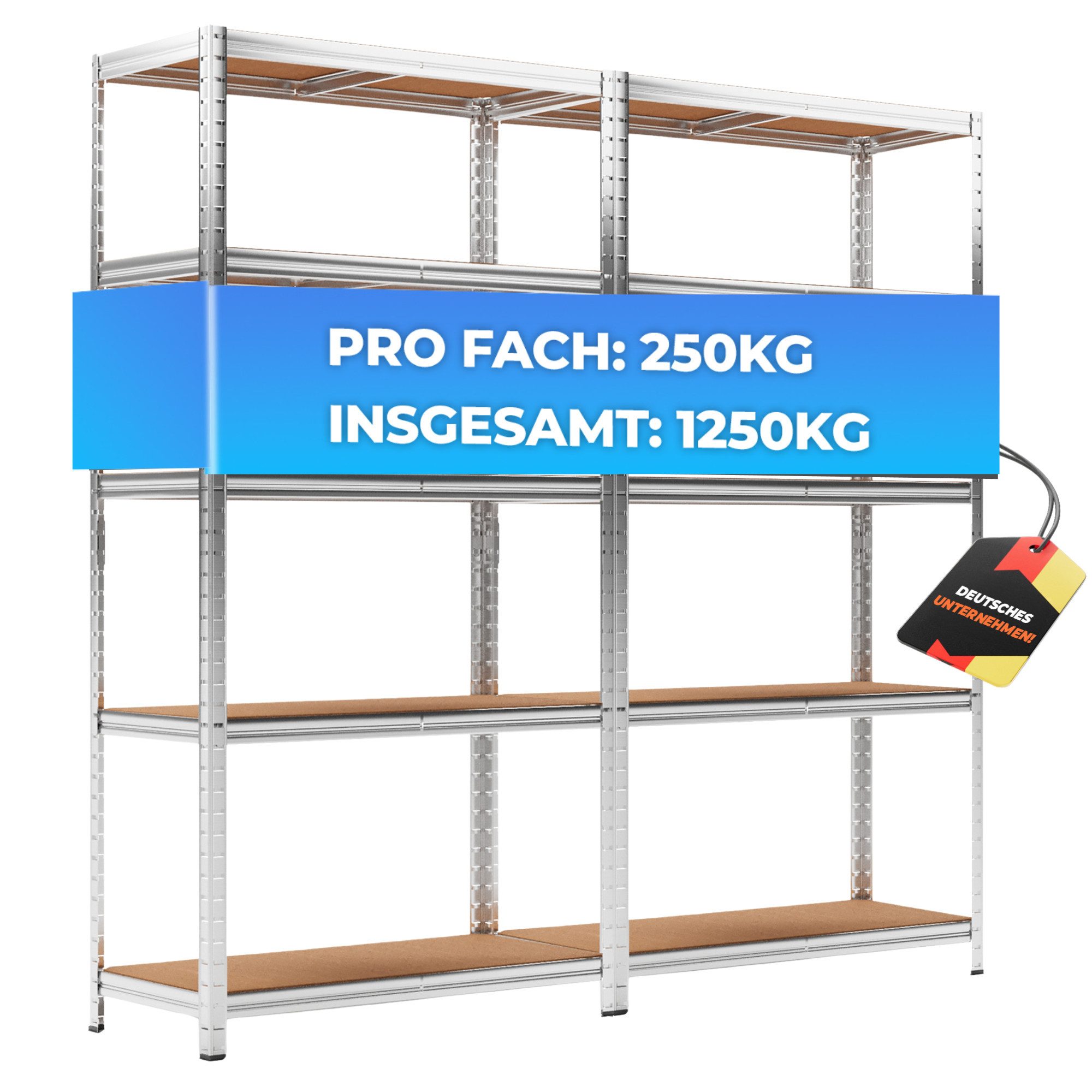 ALL Schwerlastregal 180x90x40 cm, 2er-Set, 2500kg Traglast ideal für Lager & Keller