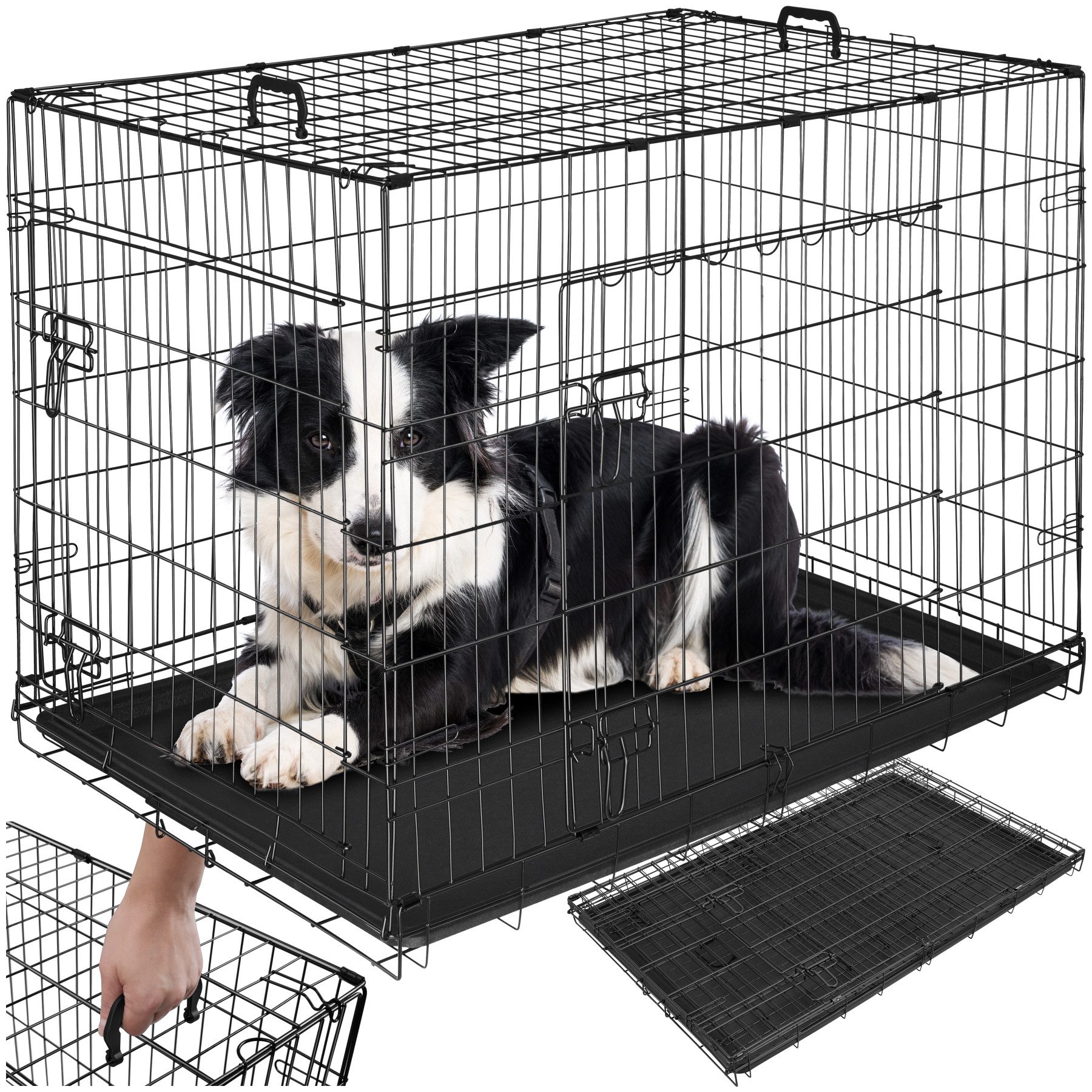 tectake Tiertransportbox Hundekäfig-Gitterbox, klappbar, mit 2 Tragegriffen