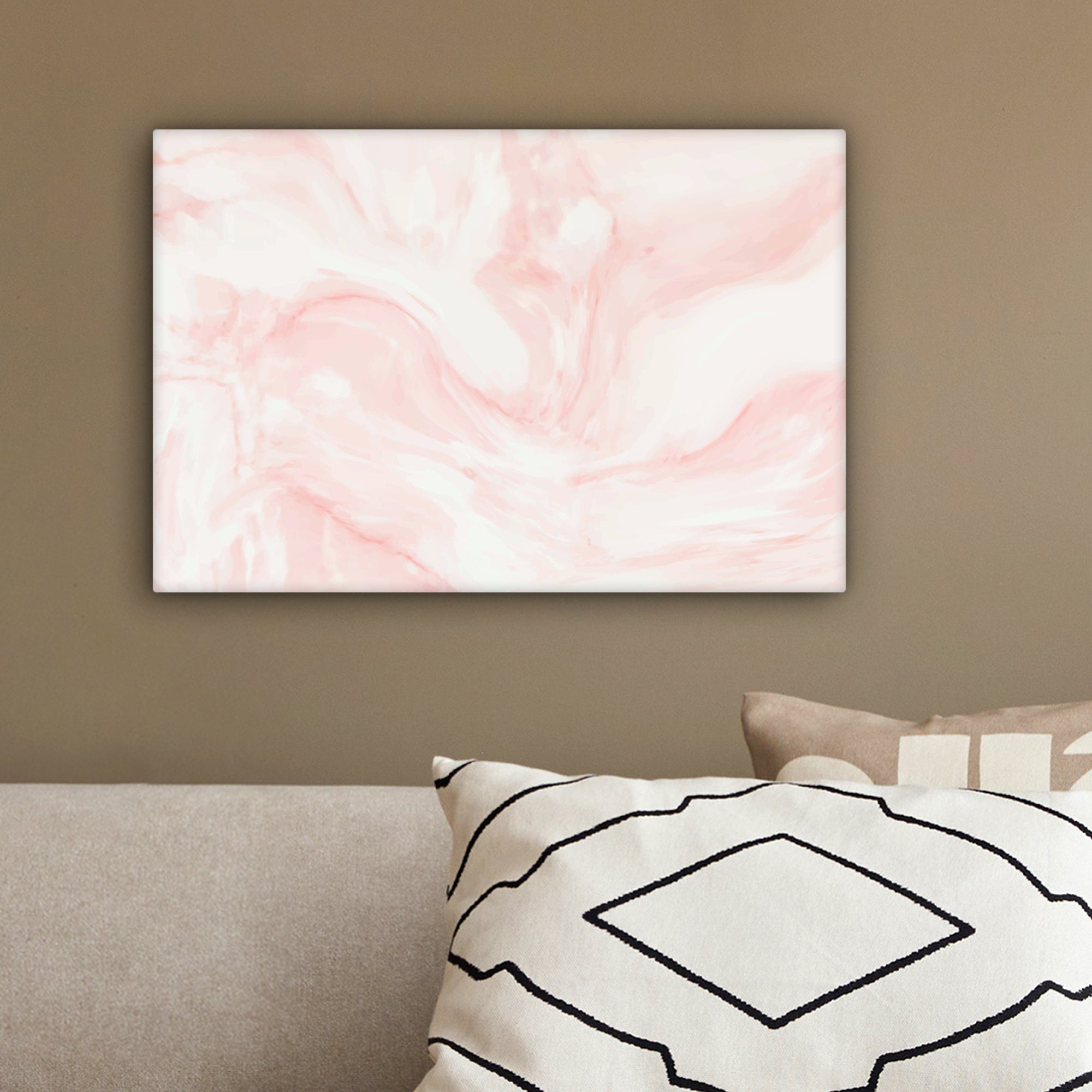 OneMillionCanvasses® Leinwandbild Marmor - Weiß - Rosa - Pastell, Fotodruck (1 St), Leinwand Bilder Klein, Wand Dekoration Aesthetic 30x20 cm – Bild 4 von 5