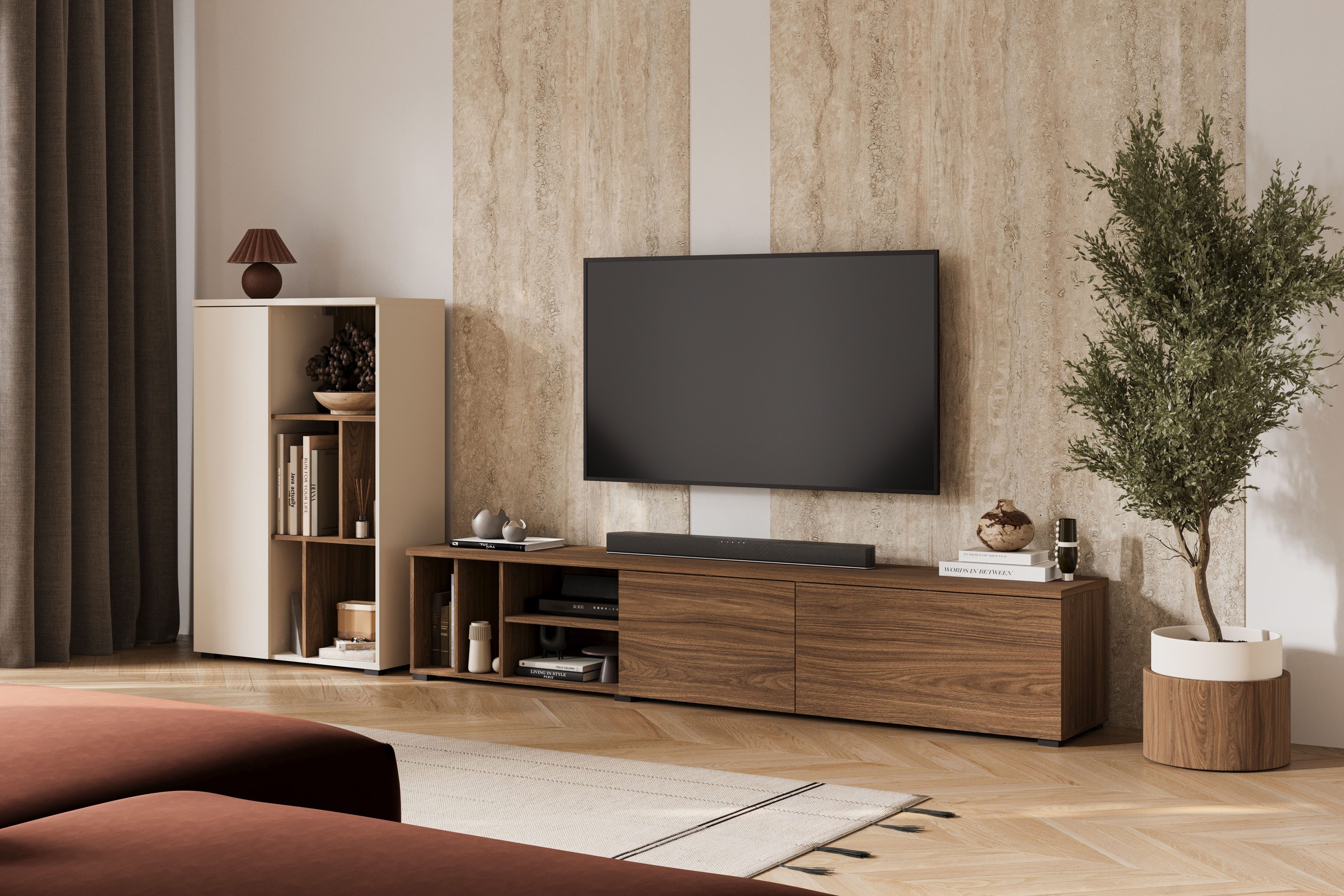 Home affaire Wohnwand Ontario, (2-St), Mediawand mit viel Stauraum, hängend und stehend montierbar