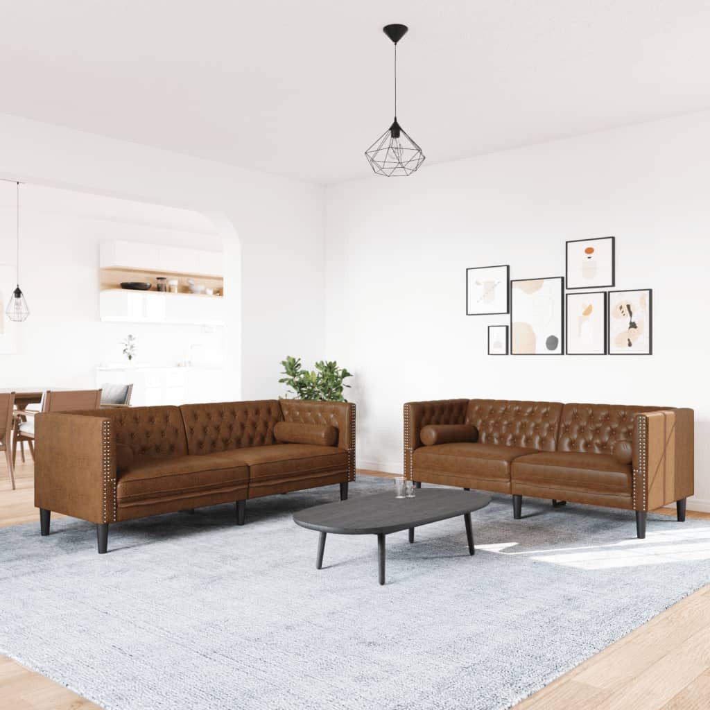 vidaXL Sofa 2-tlg. Chesterfield-Sofa-Set Braun Kunstleder günstig online kaufen