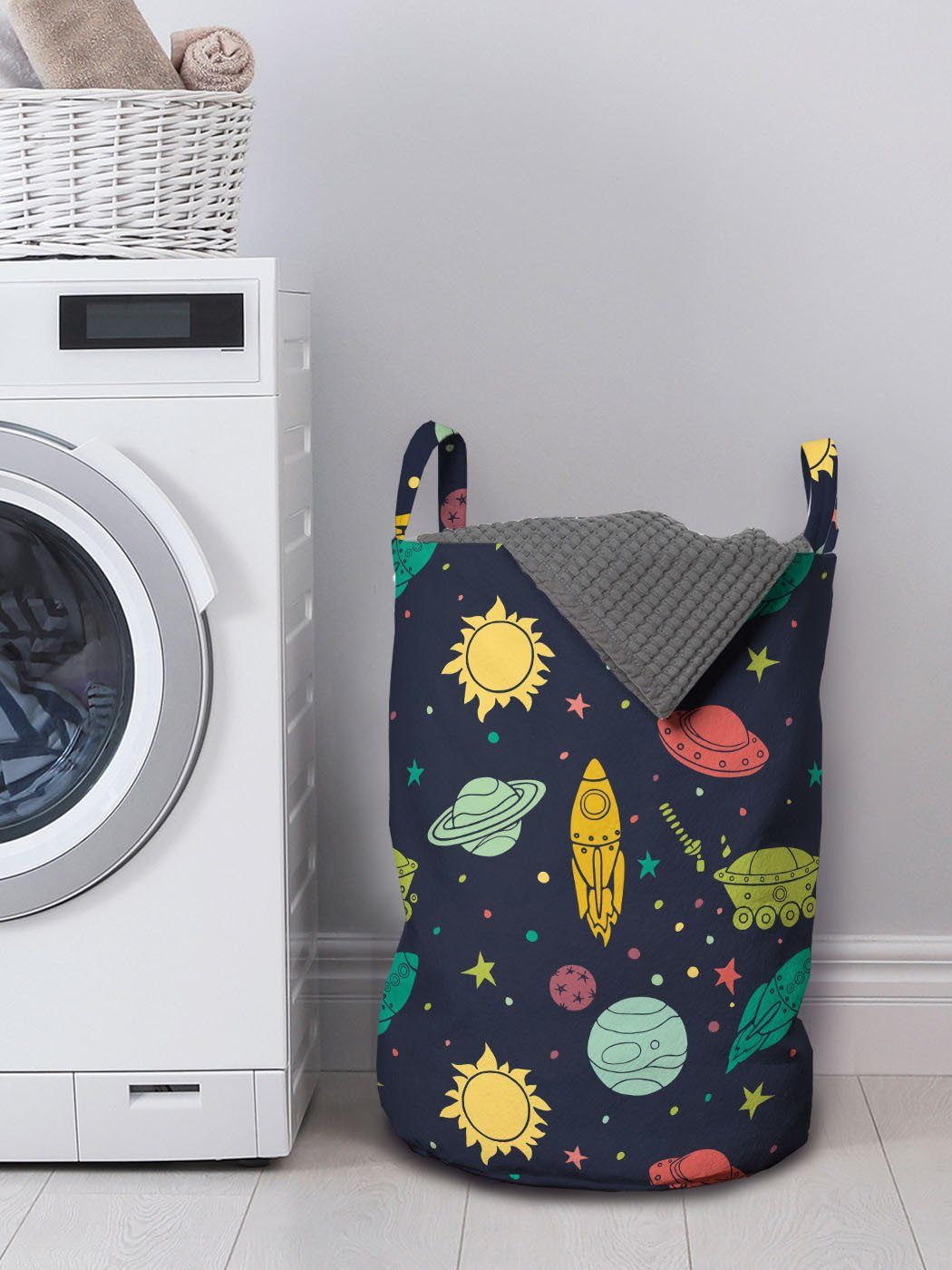 Waschsalons, Bild-Kunst Abakuhaus mit Themed Wäschekorb Galaxy Griffen für Weltraum Kordelzugverschluss Wäschesäckchen
