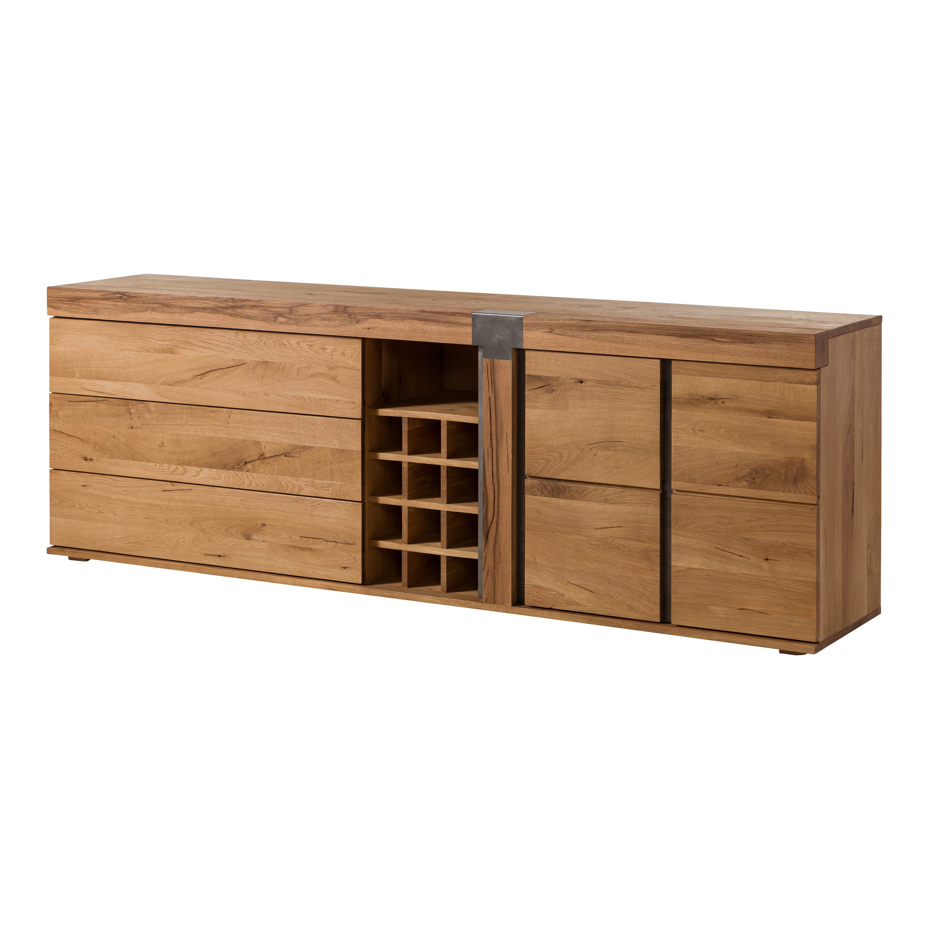 Massivmoebel24 Sideboard NEW AMSTERDAM Wildeiche / Zerreiche Massivholz natur (Massivholz montiert 90 kg NEW AMSTERDAM #17), Wildeiche / Zerreiche 220x45x75 cm (BxTxH) natur geölt