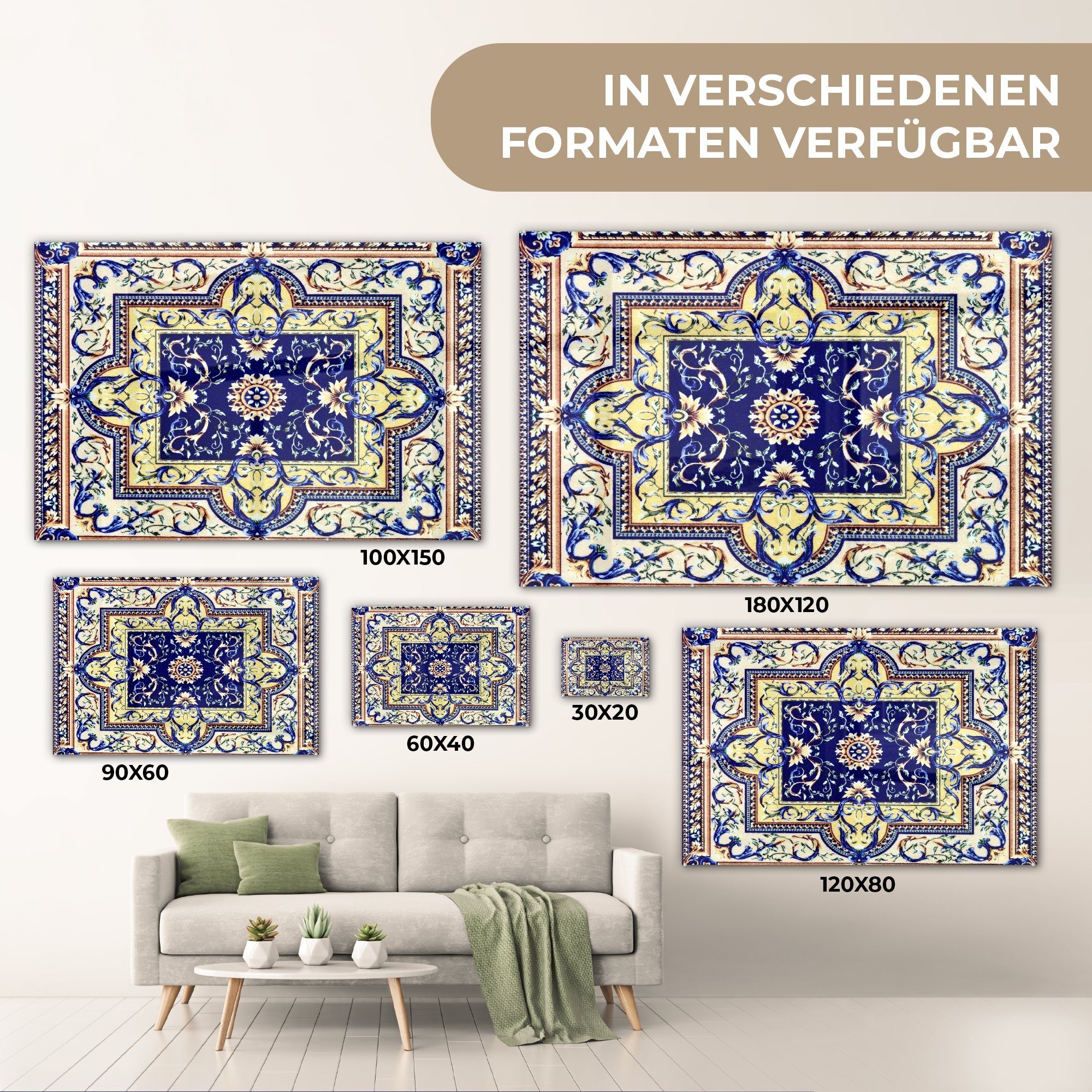 MuchoWow Acrylglasbild Perserteppich - Teppich (1 - Acrylglasbilder & Schlafzimmer Wohnzimmer Muster - Blau, St)