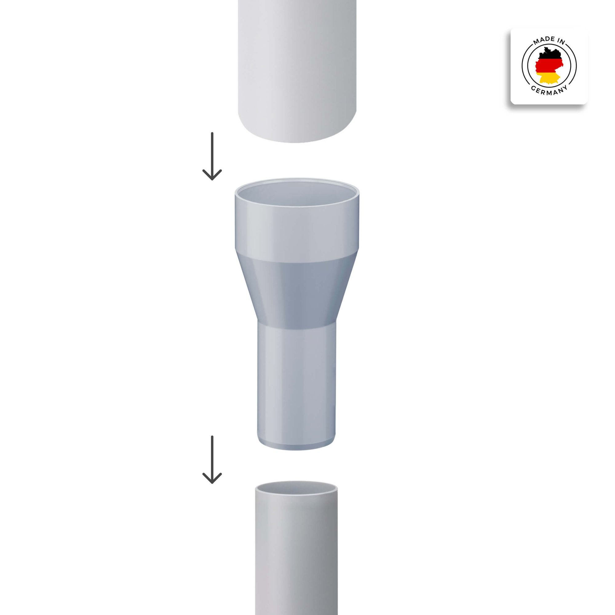 INEFA Rohr-Reduzierstück Reduzierstück Fallrohr, (DN 85/75), Dachrinnen, Zubehör für Gartenhaus, Regenrinne, Verbindungsstück