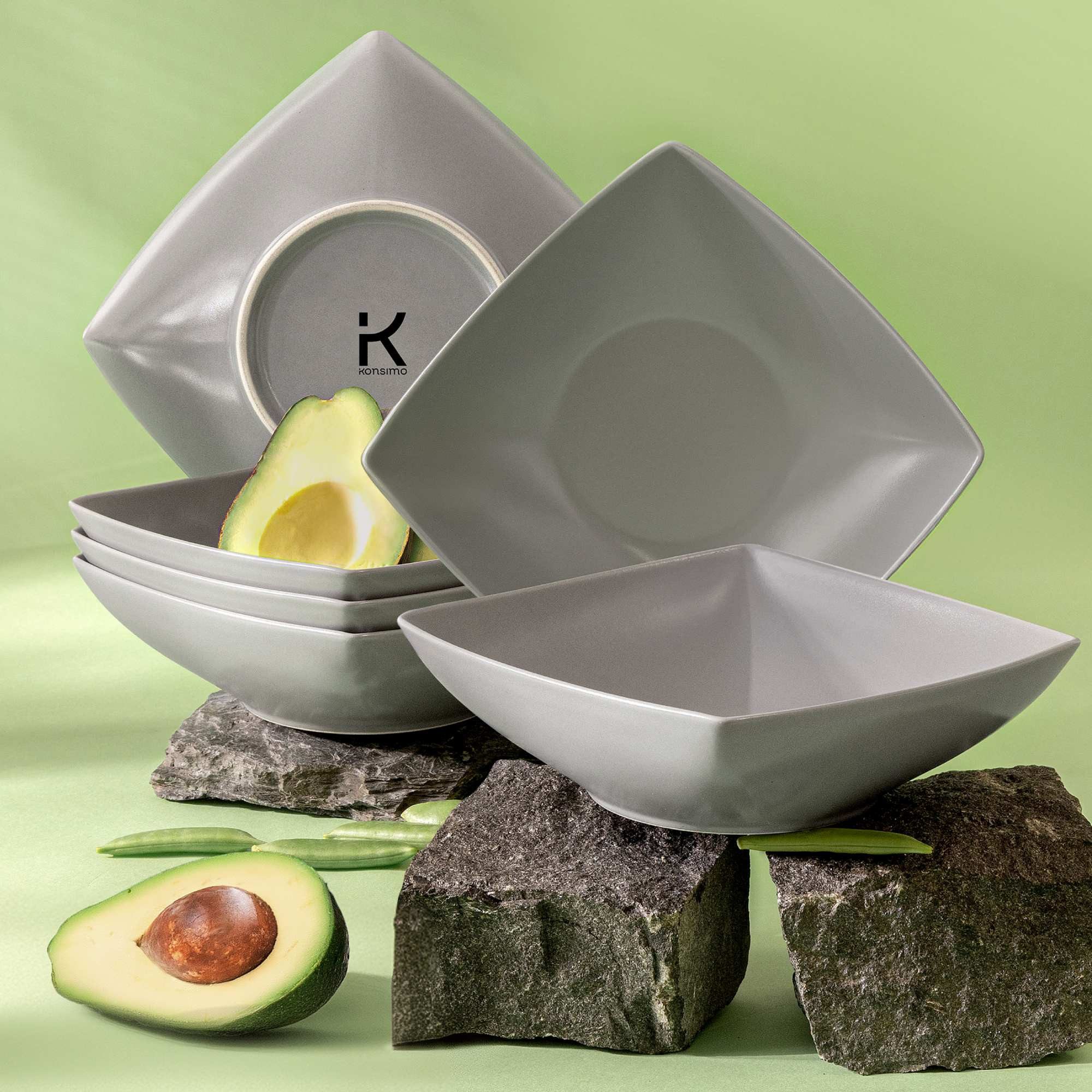 KONSIMO® Тарілки-Set EPIRI Geschirrset Suppenteller 6 Personen (6-tlg), 6 Personen, Keramik, quadratisch, Spulmachinen- und Mikrowellengeeignet