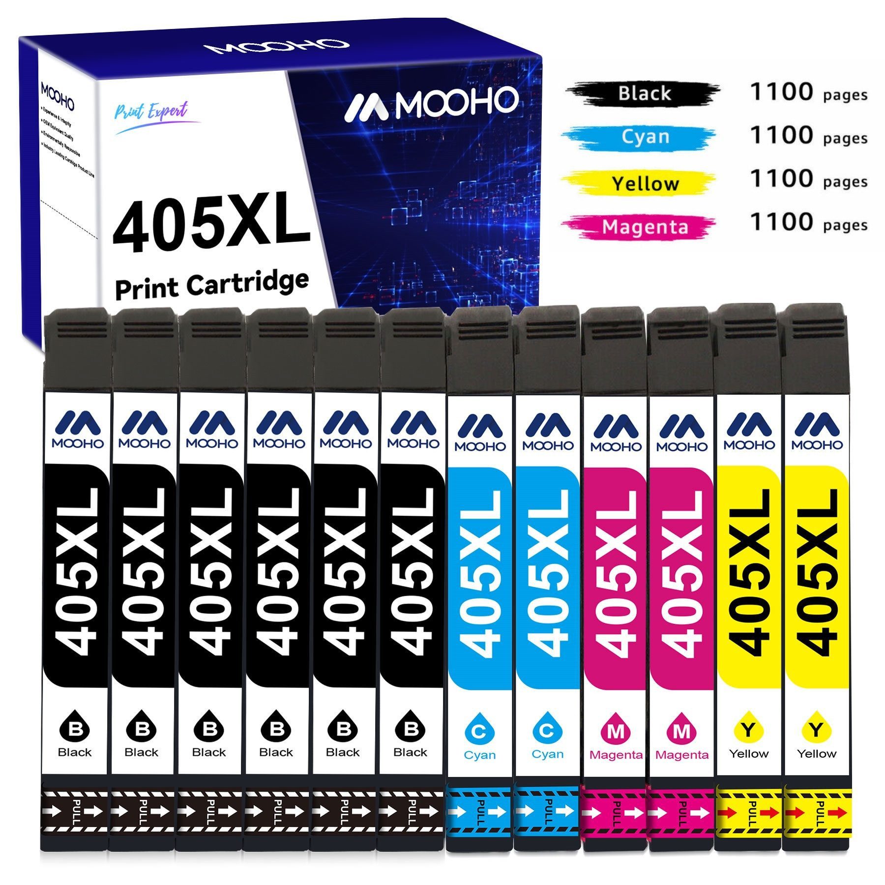 MOOHO 4er/5er/8er/10er XXL 405XL Druckerpatronen für EPSON 405 XL Multipack Tintenpatrone (WorkForce Pro WF-7310DTW WF-7830DTWF WF-7835DTWF WF-7840DTWF WF-3820DWF, WF-3825DWF WF-4820DWF WF-4825DWF WF-4830DTWF)