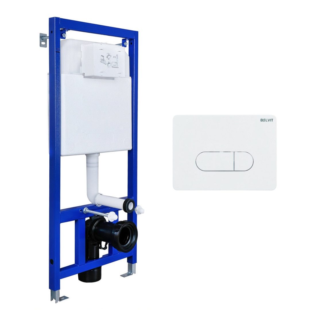 Belvit Vorwandelement WC Unterputzspülkasten WC 115 cm mit Doppelspülung & Drückerplatte, 6 l, Spar-Set, 1 St., Belvit Trockenbau Vorwandelement Montageelement Für Wand-WC mit