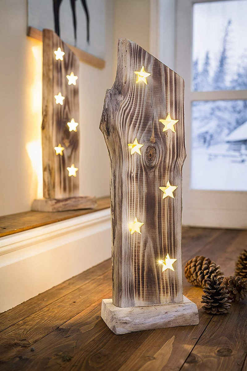 Dekoleidenschaft LED-Dekofigur Dekobjekt “Sternenleuchten” aus Holz, 52 cm hoch, Weihnachtsdekoration