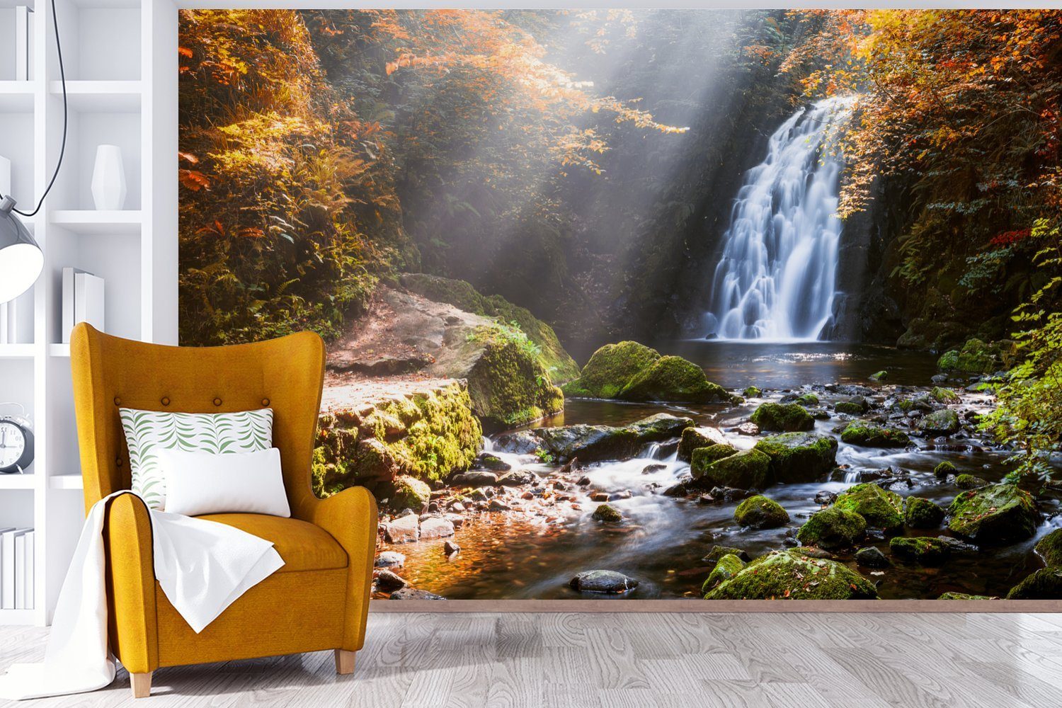 bedruckt, St), Wallpaper im Fototapete Wasserfall für MuchoWow Tapete Herbst, (6 Wohnzimmer, Schlafzimmer, Matt, Vinyl Kinderzimmer,