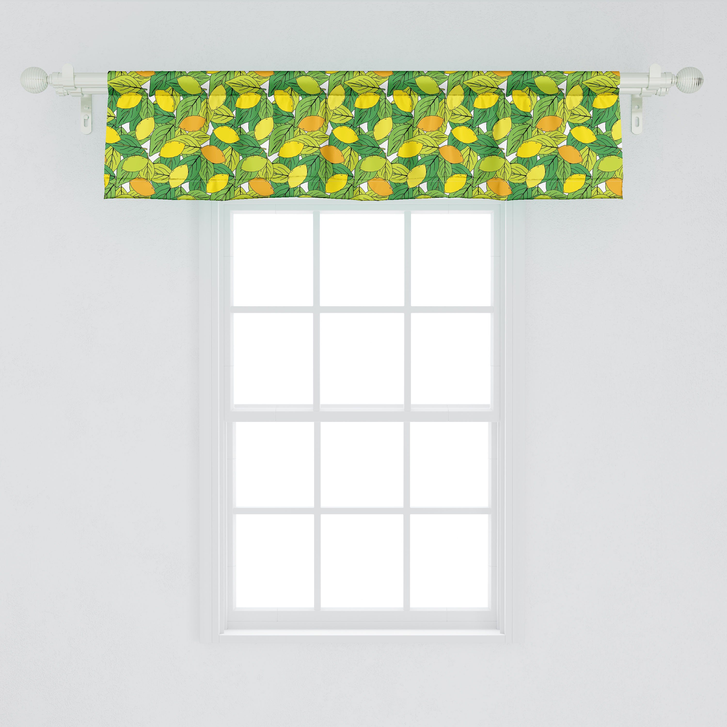 Scheibengardine Vorhang Volant für Küche Citrus Microfaser, mit Dekor Doodle Zitronen Abakuhaus, Drawn Schlafzimmer Hand Stangentasche