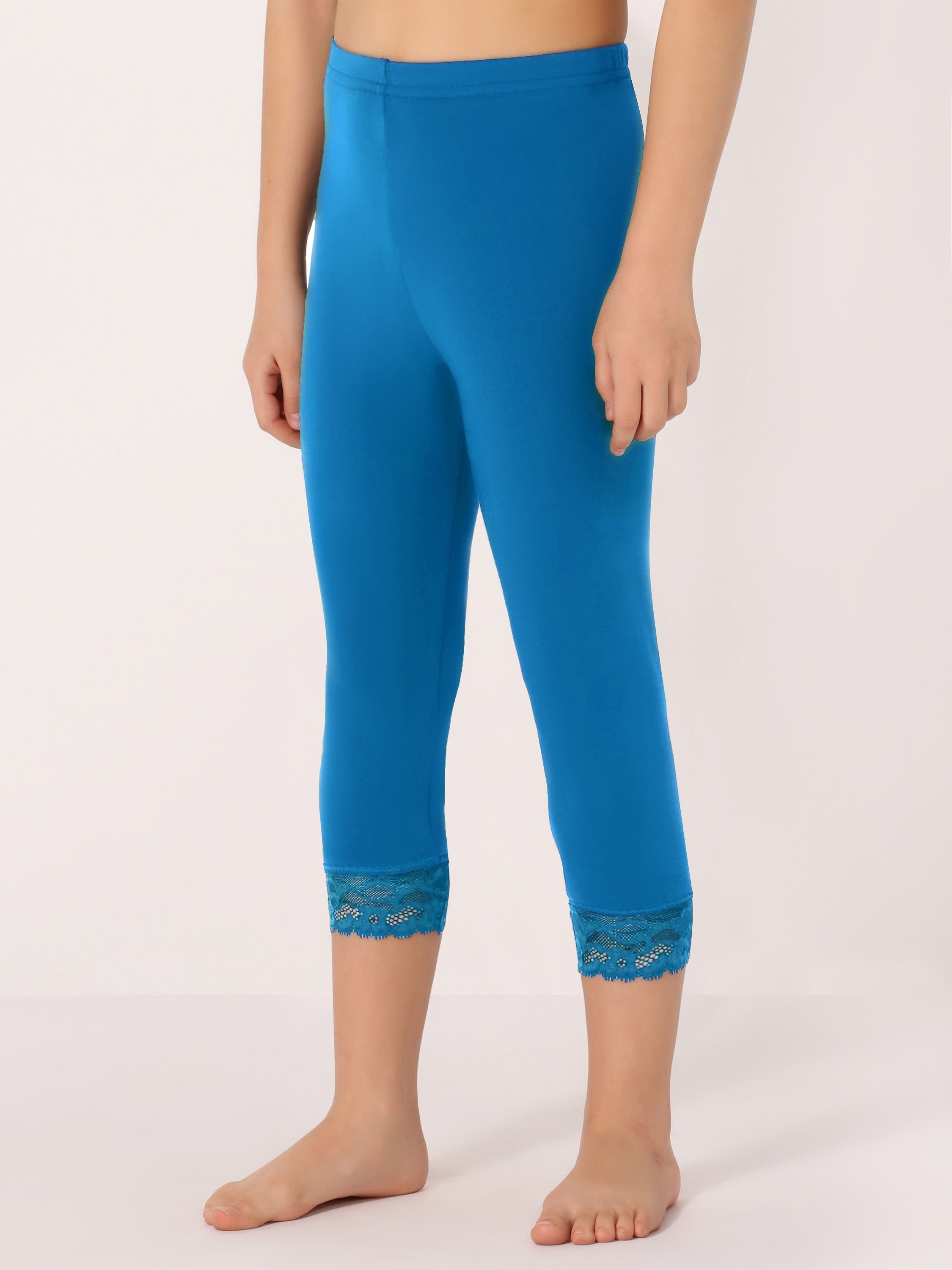 Mädchen Capri elastischer Bund Leggings Leggings MS10-293 Blau (1-tlg) Merry Style 3/4
