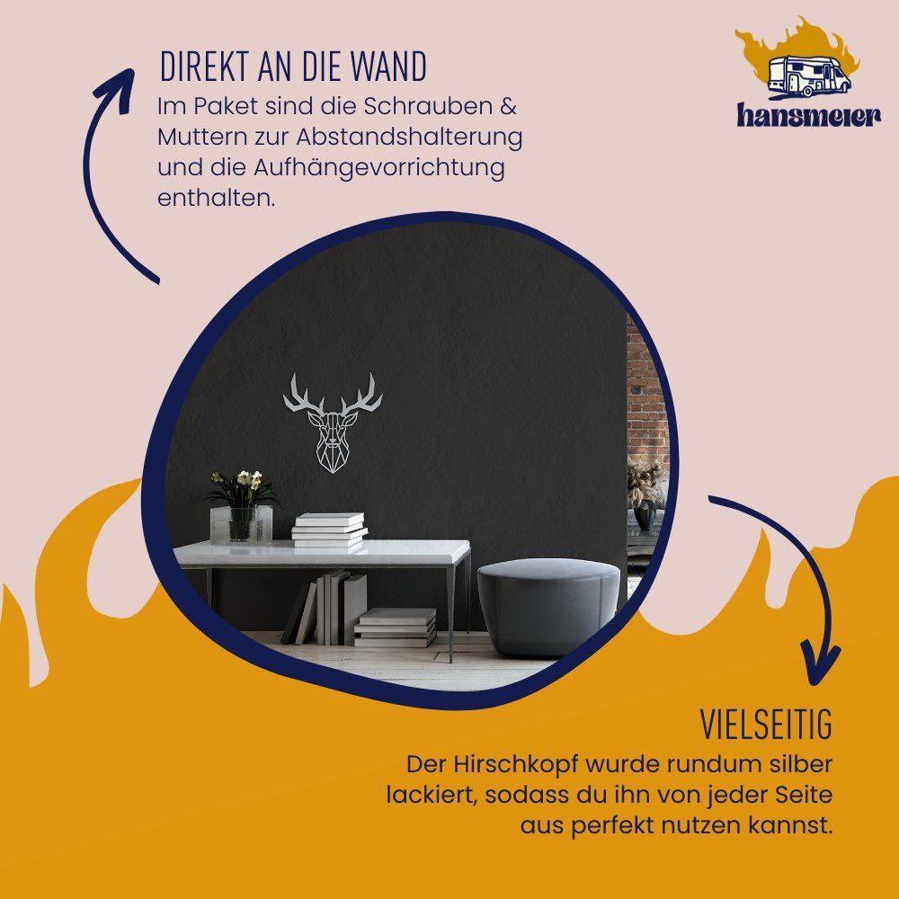 Hansmeier Wanddekoobjekt Wanddeko aus Außen Motiv Hirschkopf Innen, für & Silber Metall