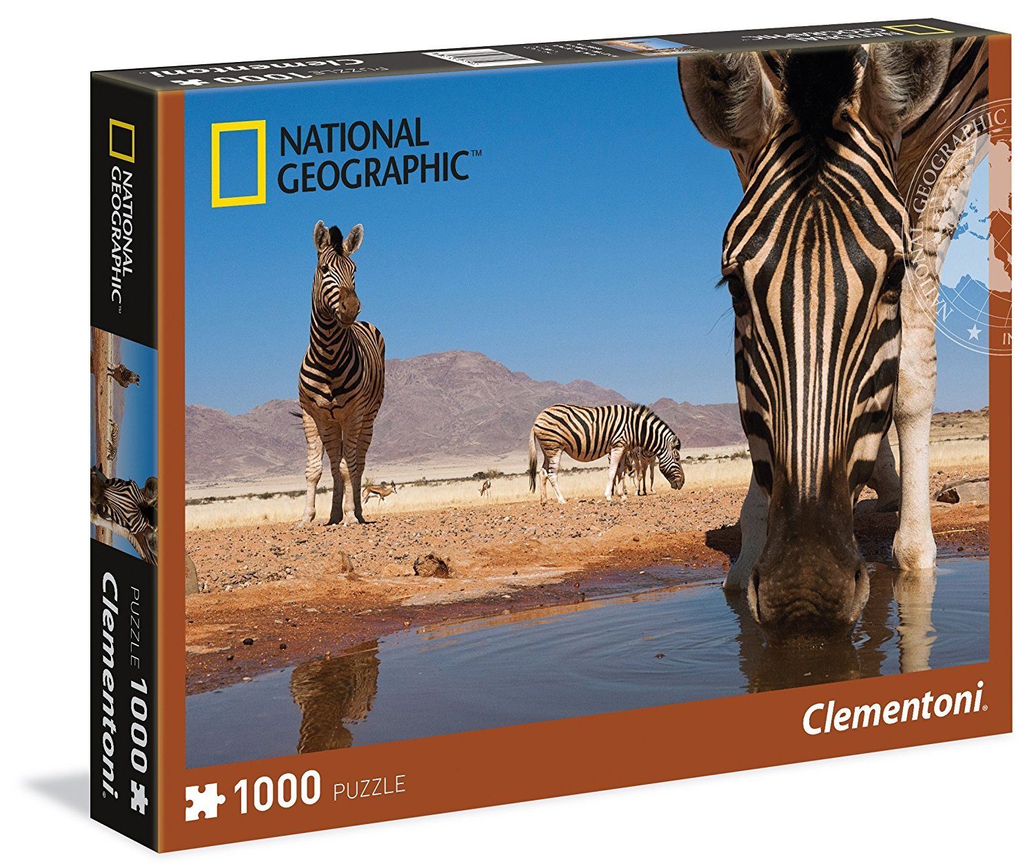 Clementoni® Puzzle National Geographic Puzzle Zebra trinkt an einem Wasserloch 1000 Teile, 1000 Puzzleteile
