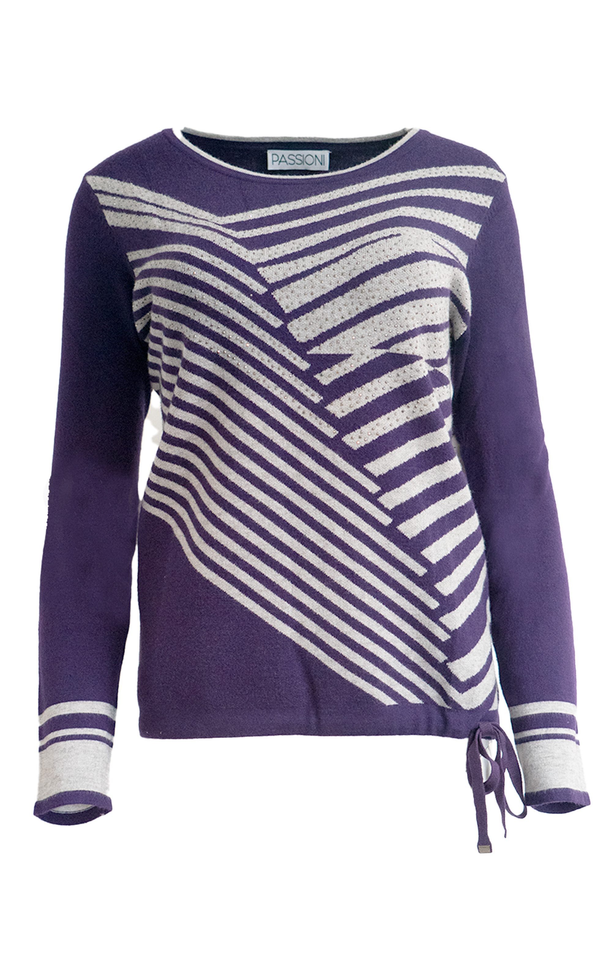 Passioni Strickpullover mit Diagonalstreifenmuster mit Strassdetails günstig online kaufen