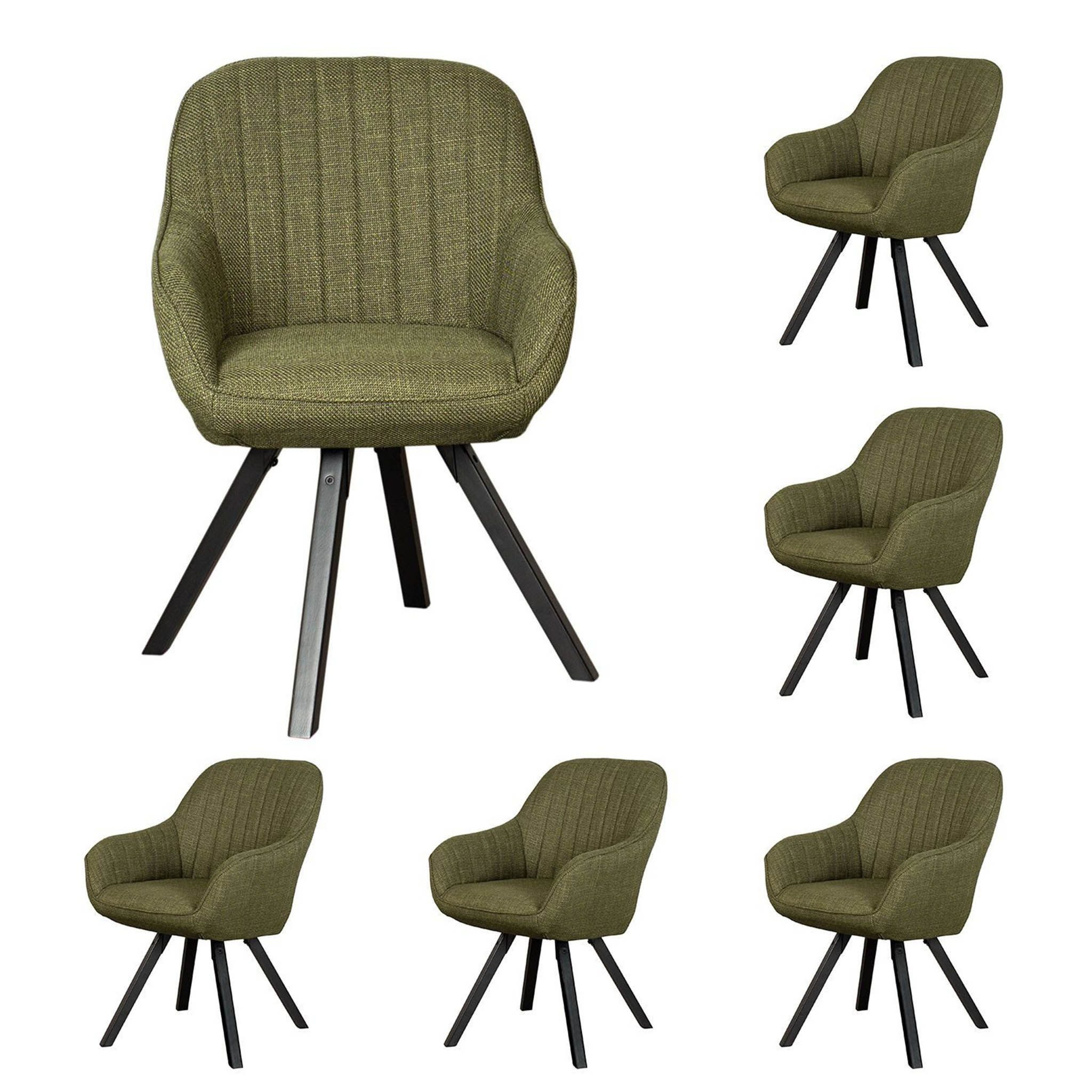 bene living Loungesessel Matera - drehbar - grün (6-St., 6er Set), schwarzes Holz-Gestell - durchgehende Arm- und Rückenlehne