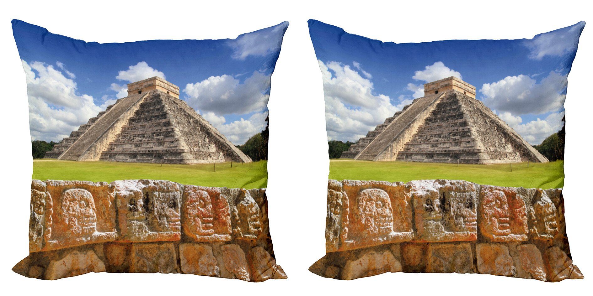 Kissenbezüge Modern Accent Doppelseitiger Digitaldruck, Abakuhaus (2 Stück), altertümlich Wand der Schädel-Pyramide