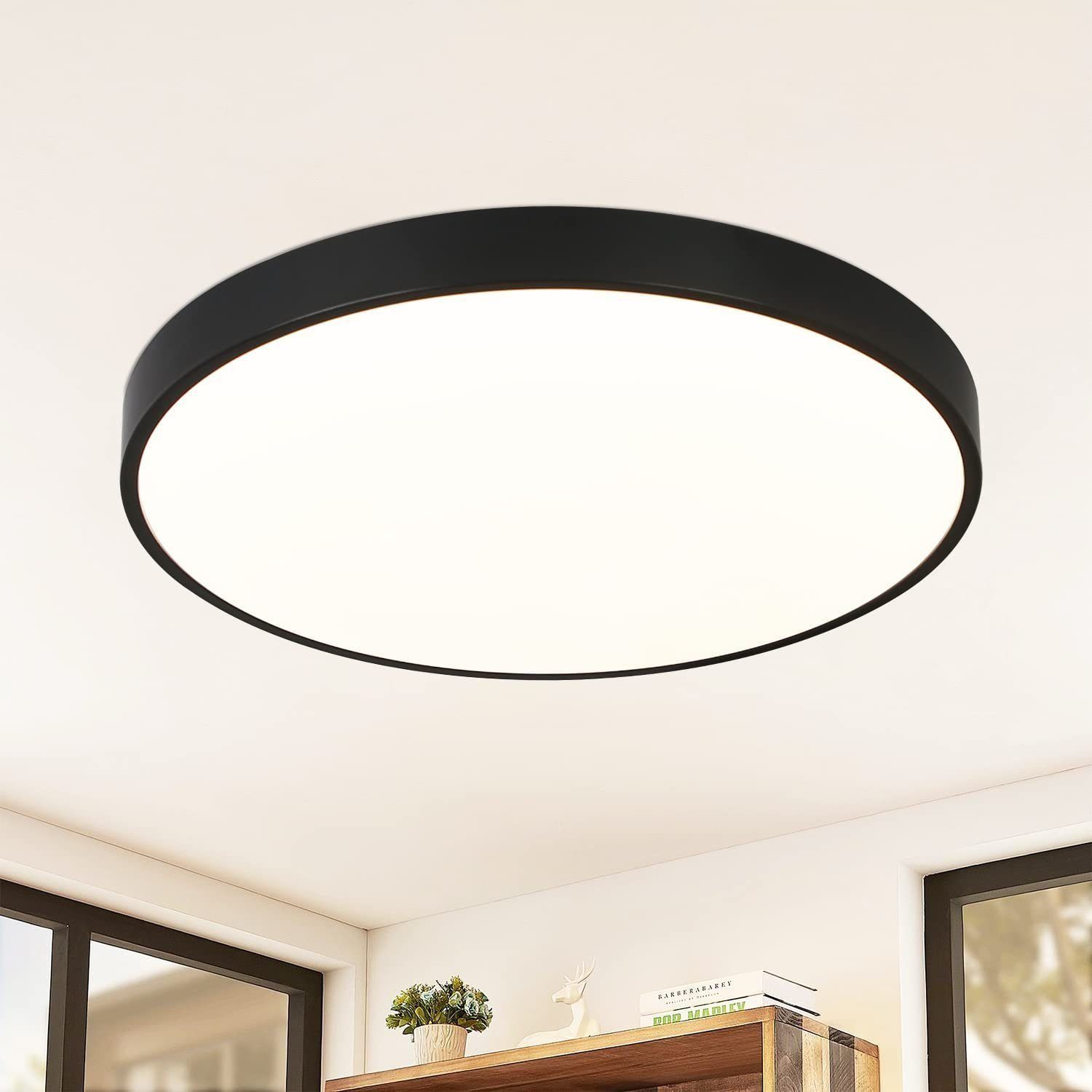 ZMH LED Deckenleuchte Whonzimmer Rund Deckenlampe IP44 für Flur Wohnzimmer Schlafzimmer, Augenschutz, LED fest integriert, 4000K