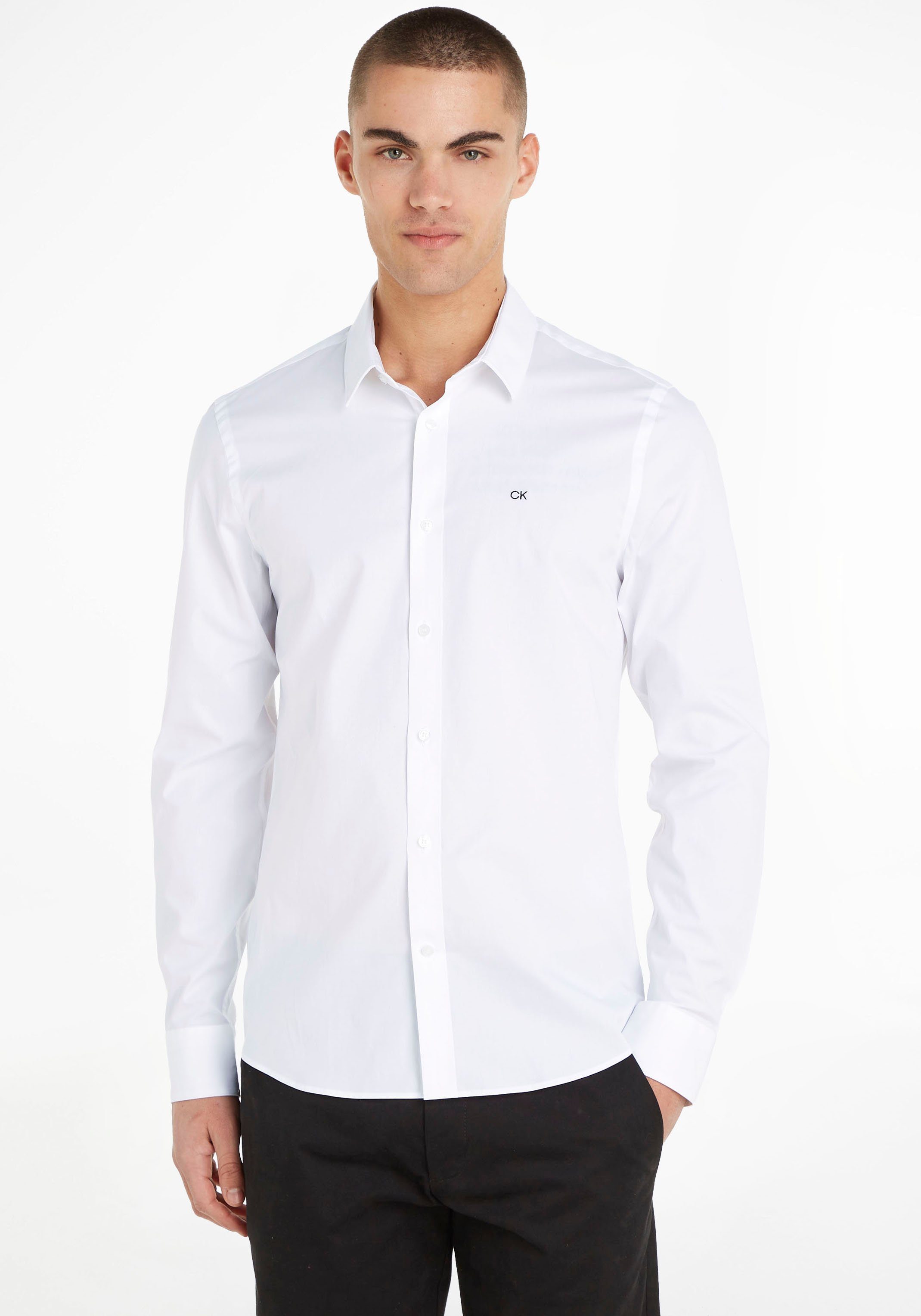 Calvin Klein Businesshemd STRETCH POPLIN SLIM SHIRT mit Calvin Klein Logo auf der Brust bright white | Klassische Hemden