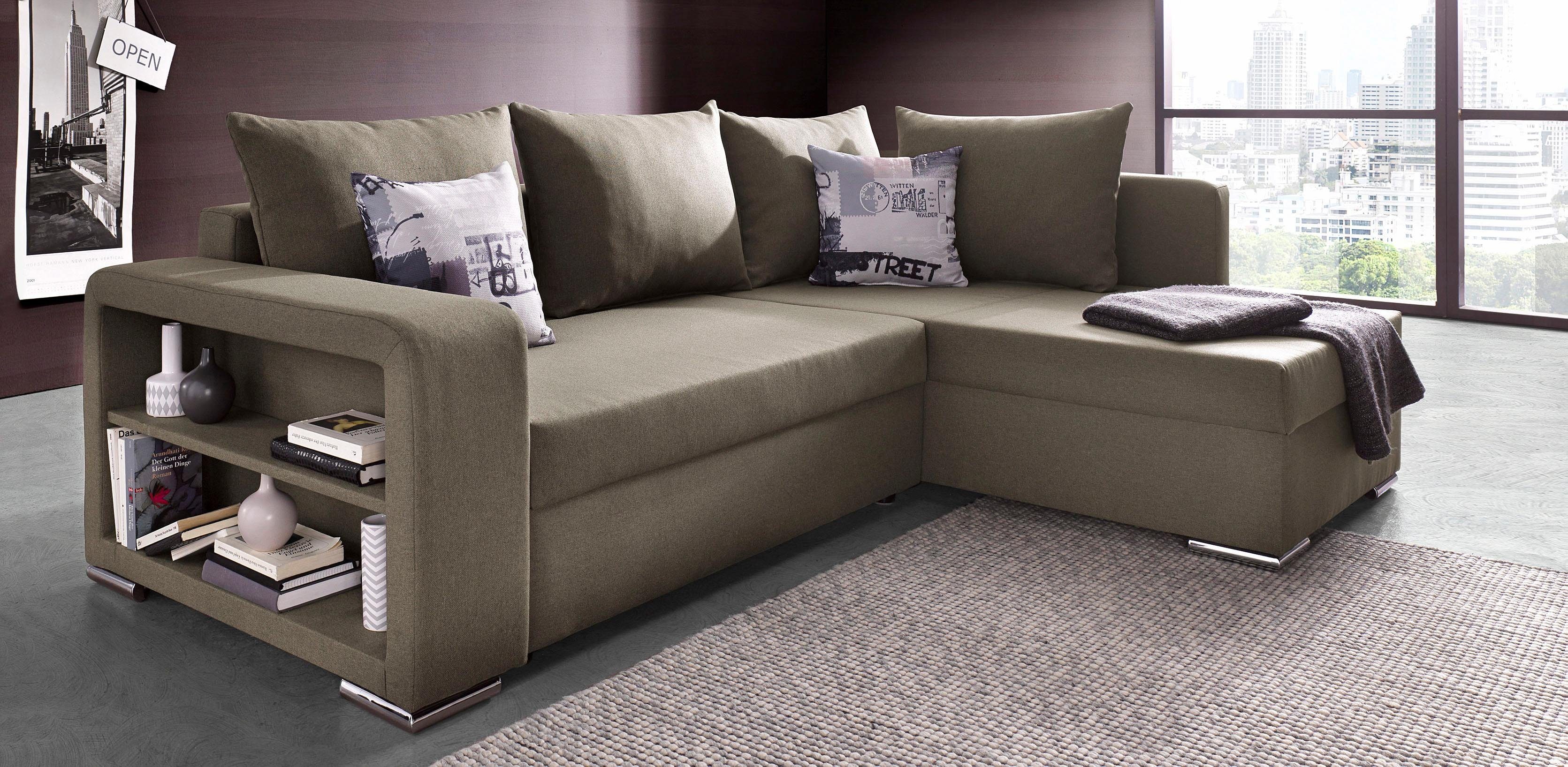 COLLECTION AB Ecksofa John L-Form, mit Bettfunktion, Bettkasten und integriertem Regal