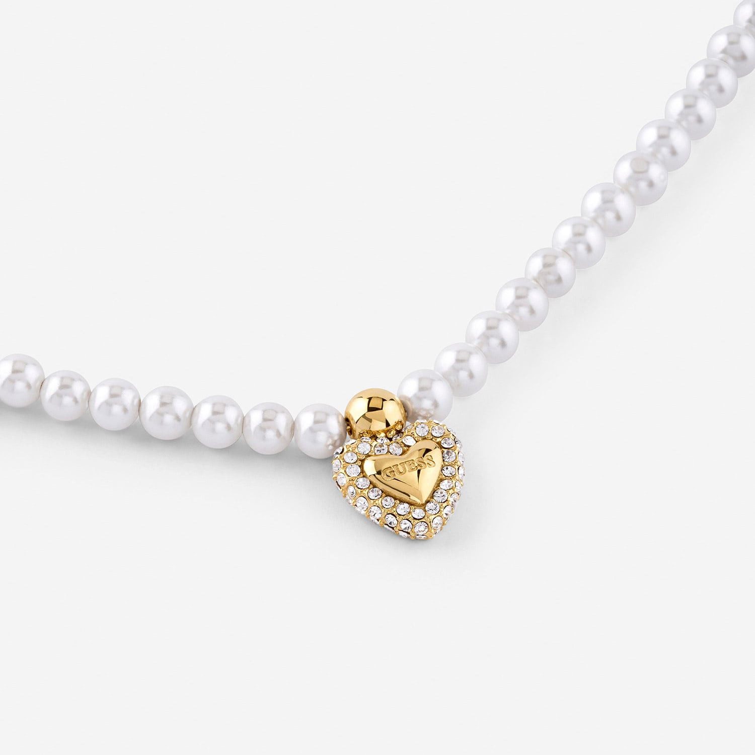 Guess Herzkette JUBN06090JWYGT/U, für Damen-Perlenkette Herz Choker Goldfarben