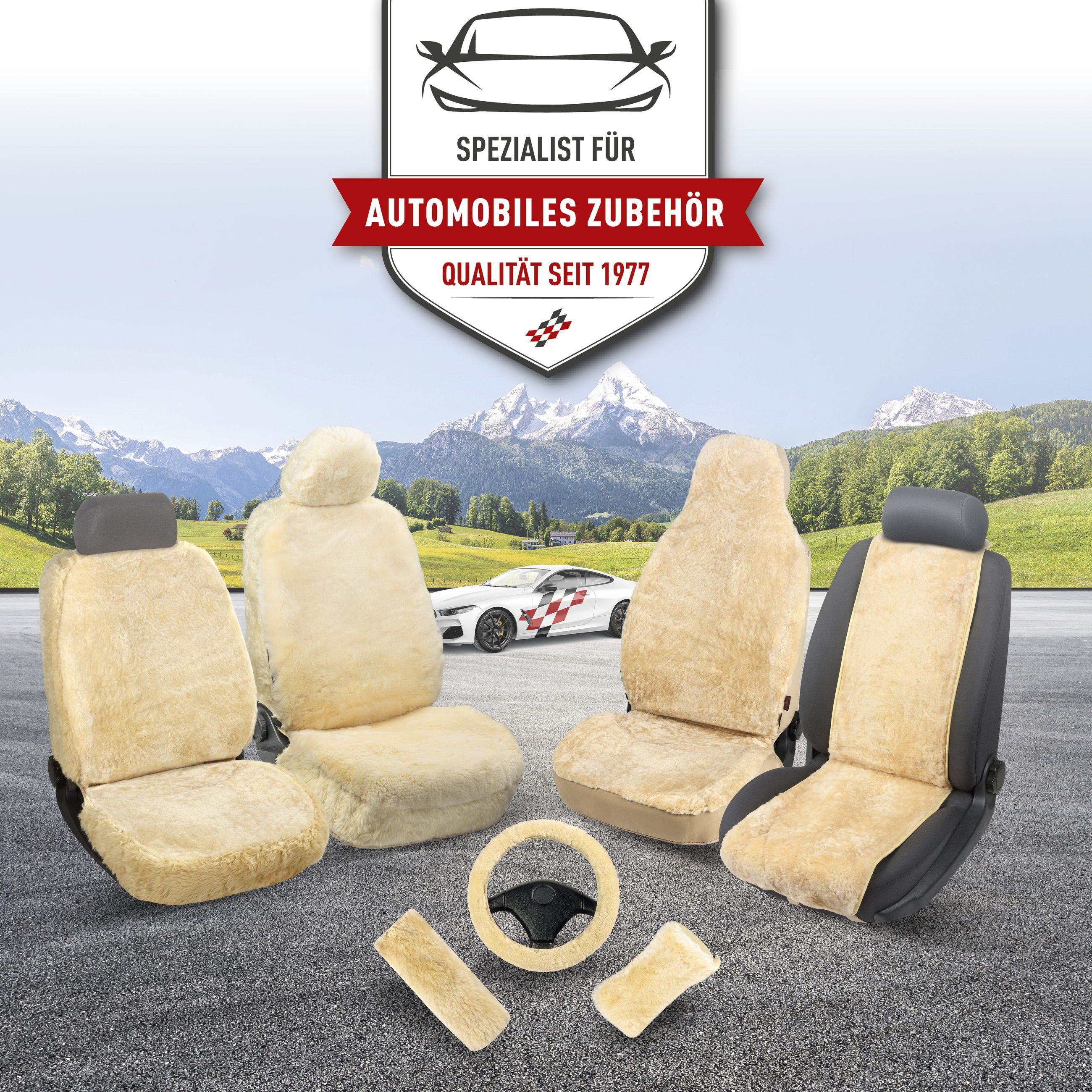 WALSER Car Seat Cover Steering Wheel Cover Lambskin, 1 piece, 1-piece