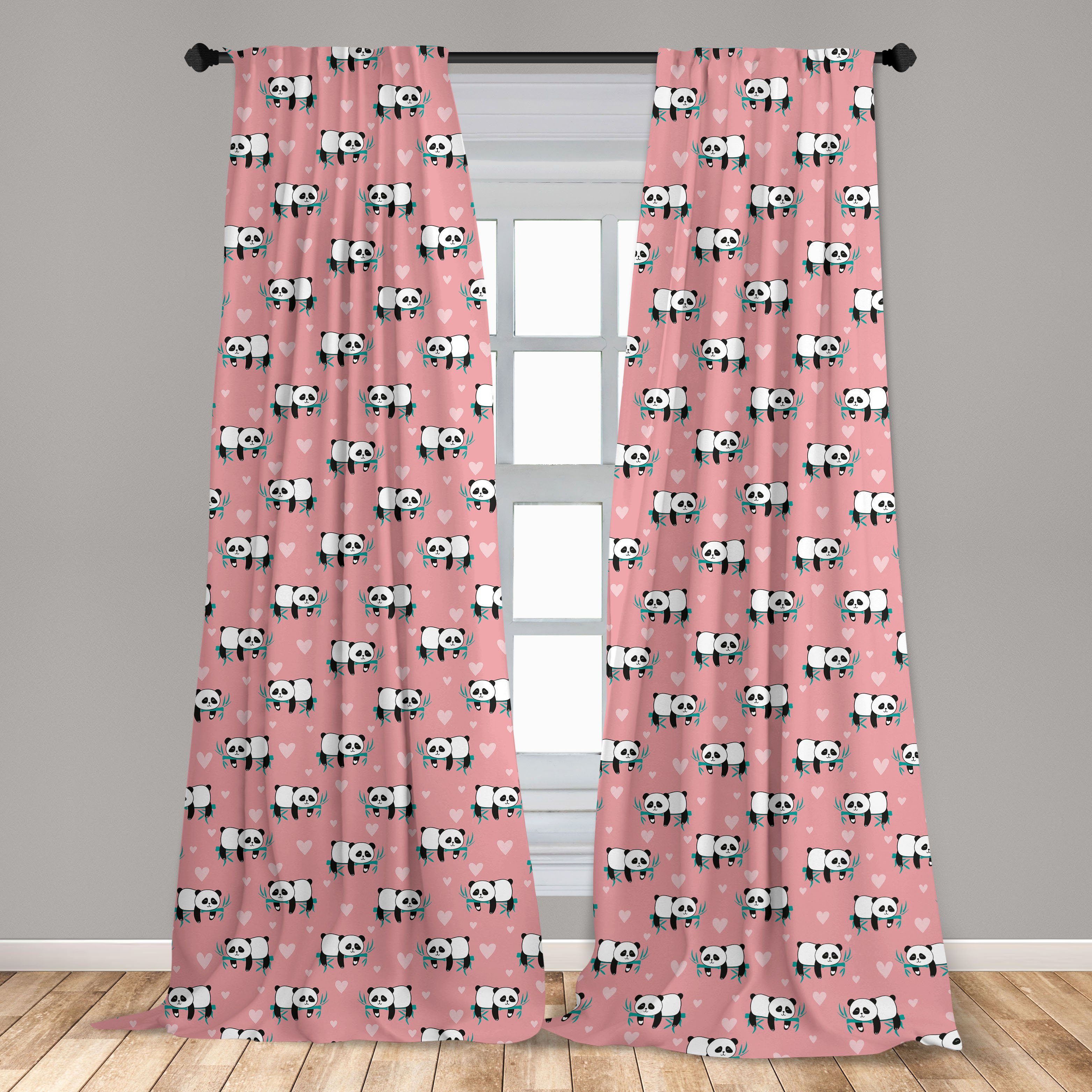 Monochrome für Schlafzimmer Microfaser, Wohnzimmer Abakuhaus, Bambus-Herzen Gardine Panda Bär Dekor, Vorhang
