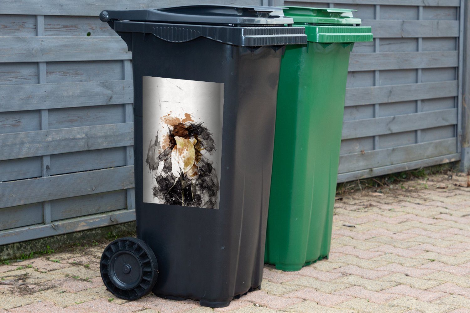 Mülleimer-aufkleber, - Sticker, MuchoWow - Wandsticker Abfalbehälter Weiß (1 Container, Mülltonne, Blumen Farbe St),