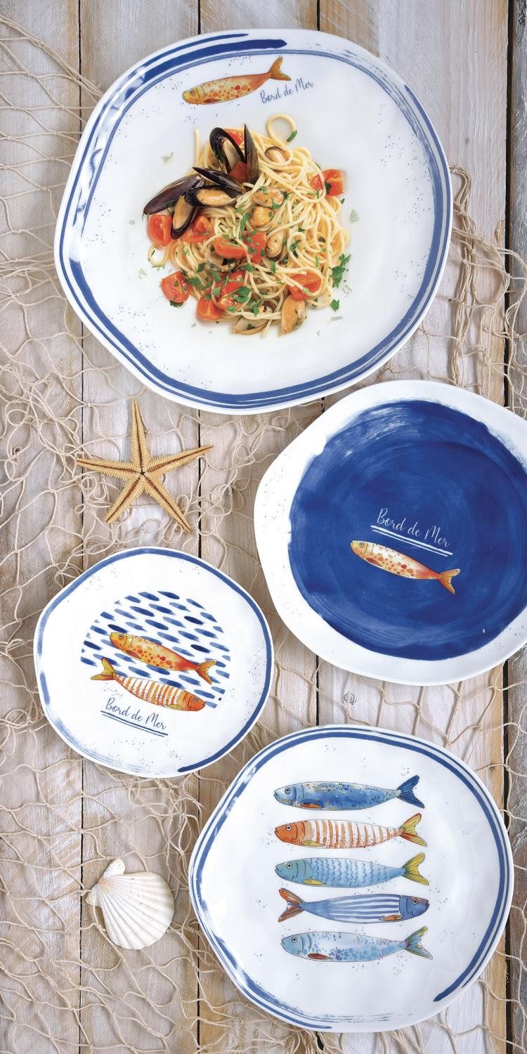 EasyLife Tasse Bord de Mer, Porzellan, Spülmaschinengeeignet, Weiß, Fische, H: 9.5cm