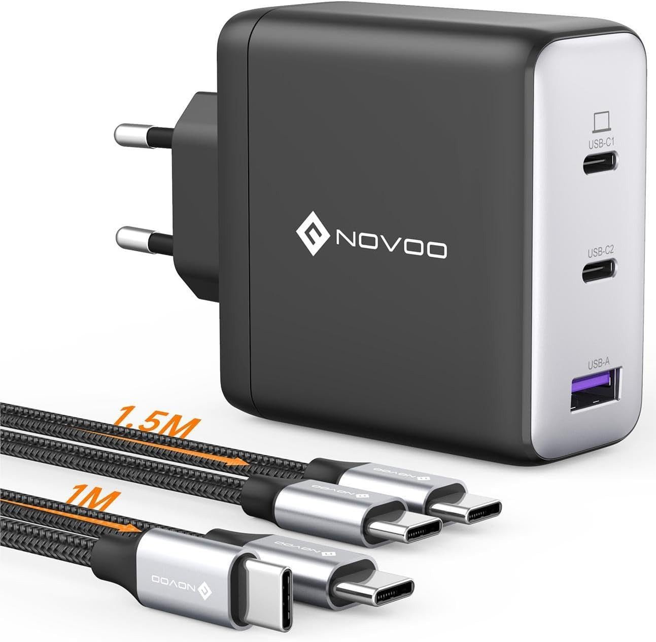 NOVOO Laptop-Ladegerät (mit 120W USB-C PD und USB-A Anschluss für Laptops, Tablets und Handys)