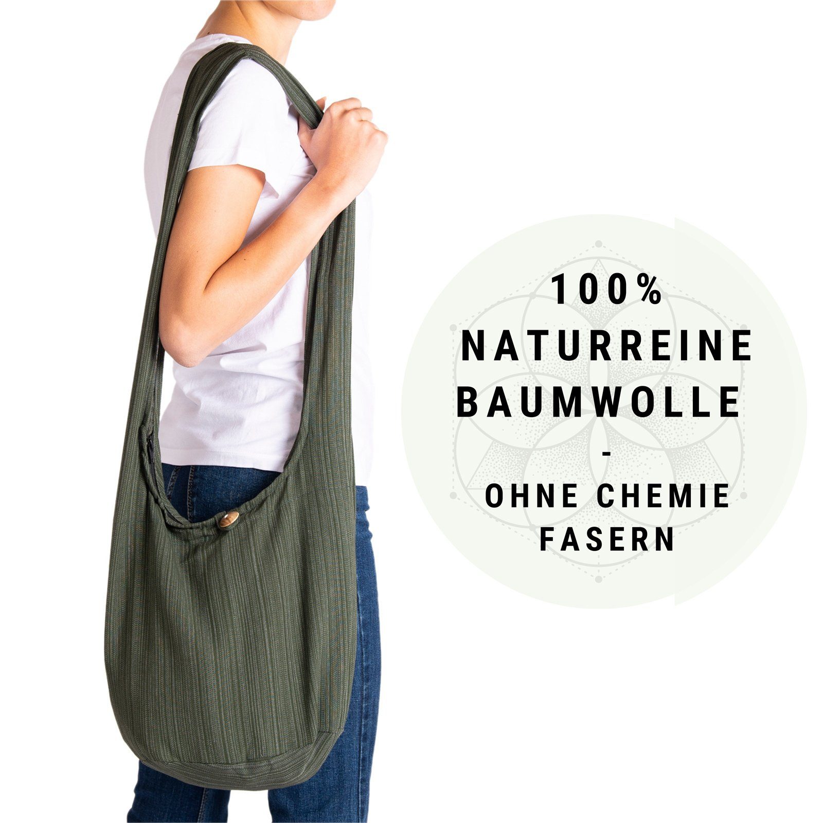 Yogatasche Strandtasche Schulterbeutel 2 Baumwolle nutzbar Wickeltasche aus Lini PANASIAM Handtasche als Beuteltasche Größen Schwarz auch In Schultertasche, oder 100%