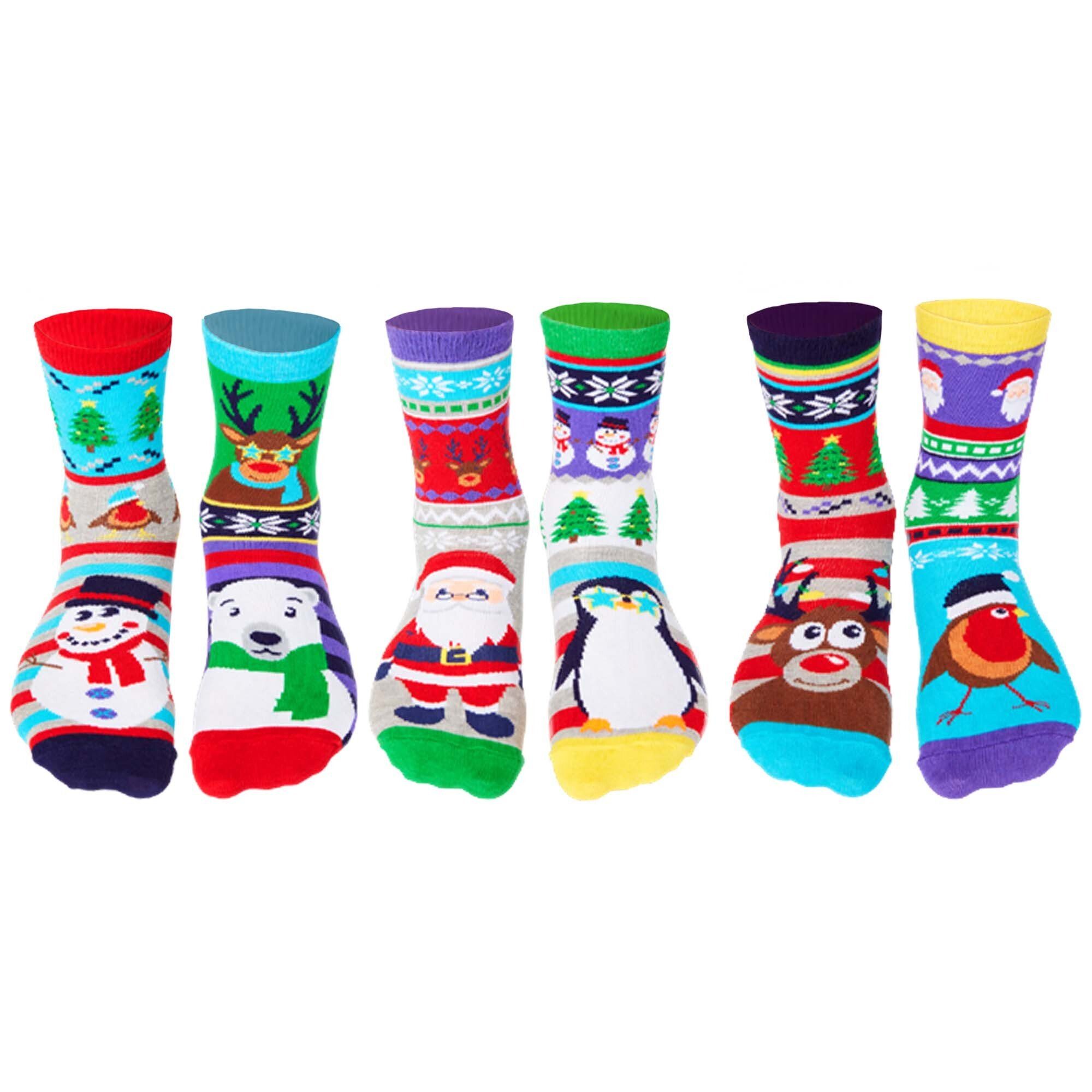 United Oddsocks Freizeitsocken Kinder Socken, 6 individuelle Socken - A Holly Jolly Christmas