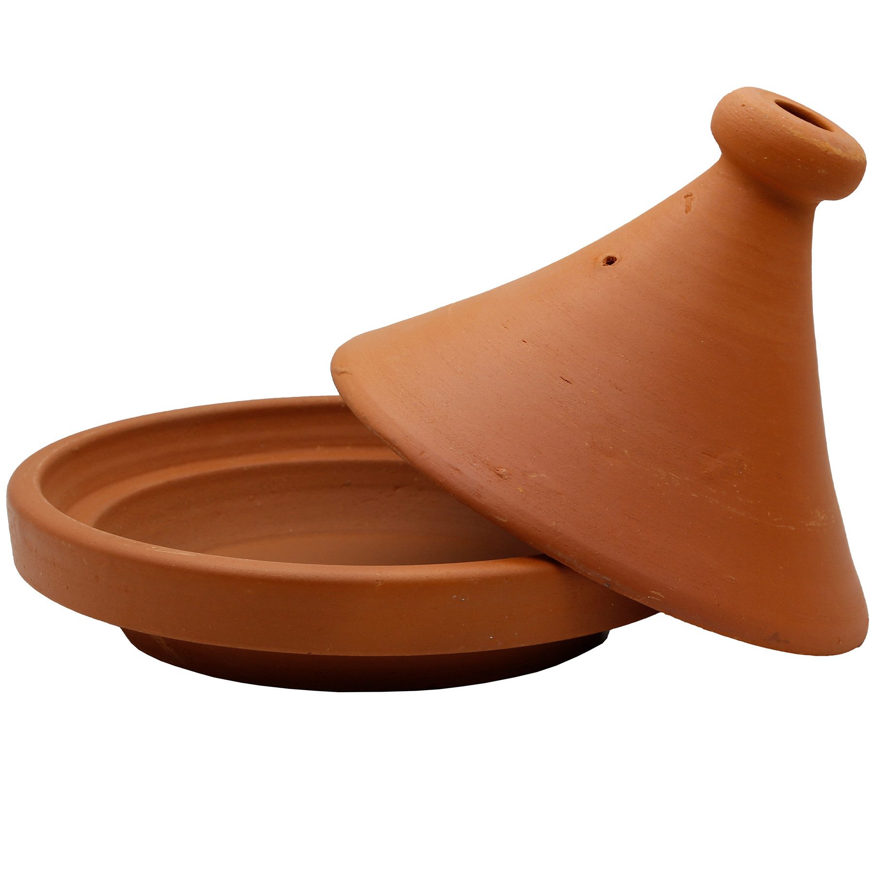 Casa Moro Schmortopf Tajine Kochtopf 25 cm – Authentische Ton Tagine aus Marokko, Ton, aus naturbelassener Lehmerde (Tagine Gartopf, 2-tlg., Berber Tontopf Handmade), handgetöpfert aus Marrakesch, für 1–2 Personen