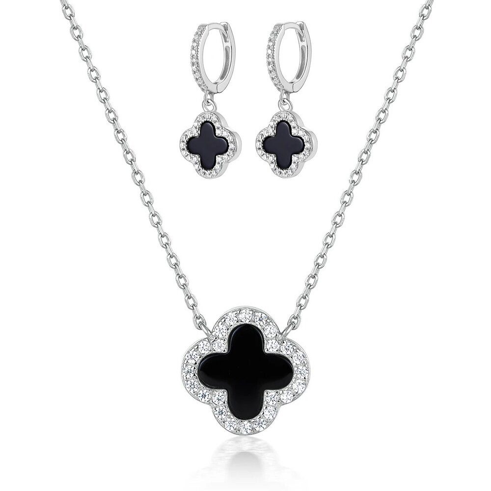 Schmuckset Glücksbringer Damen Schmuckset Kleeblatt 925 Sterling Silber
