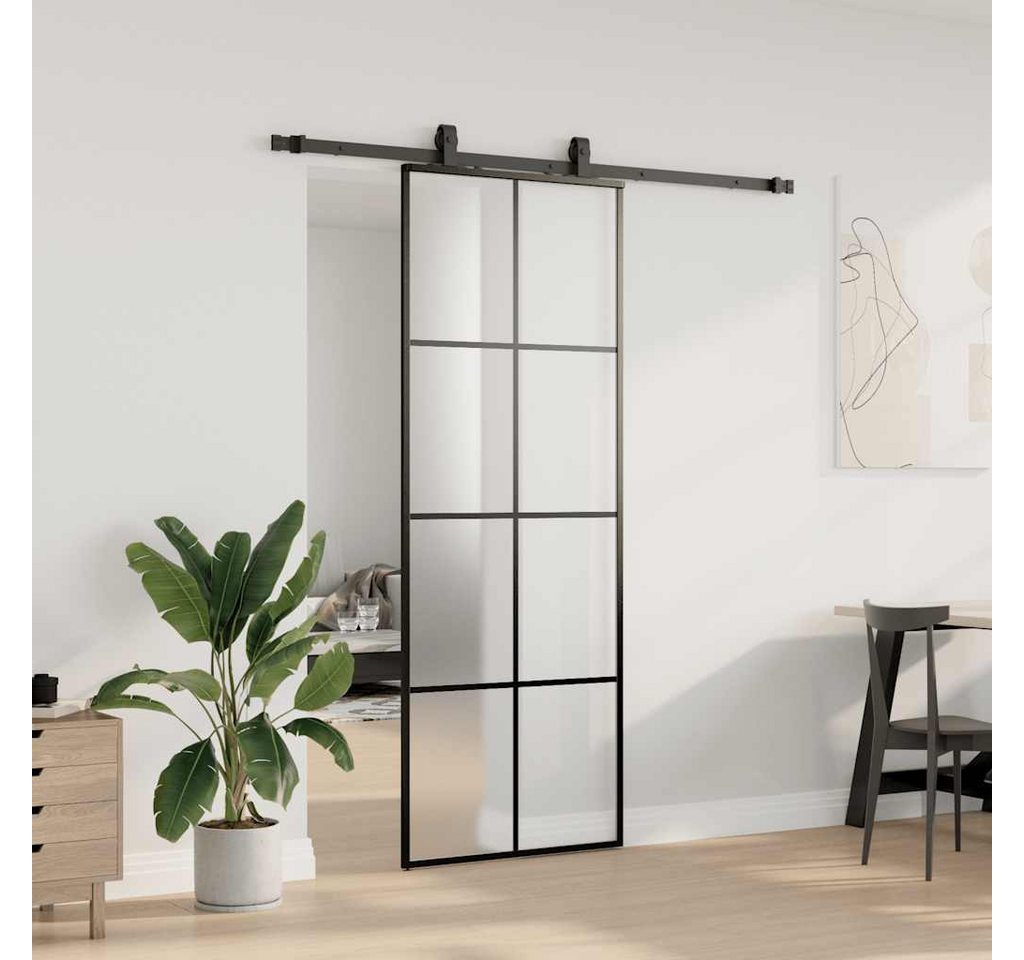 Thumbnail - vidaXL Schiebetür Schiebetür mit Beschlag Schwarz 76x205 cm ESG-Glas