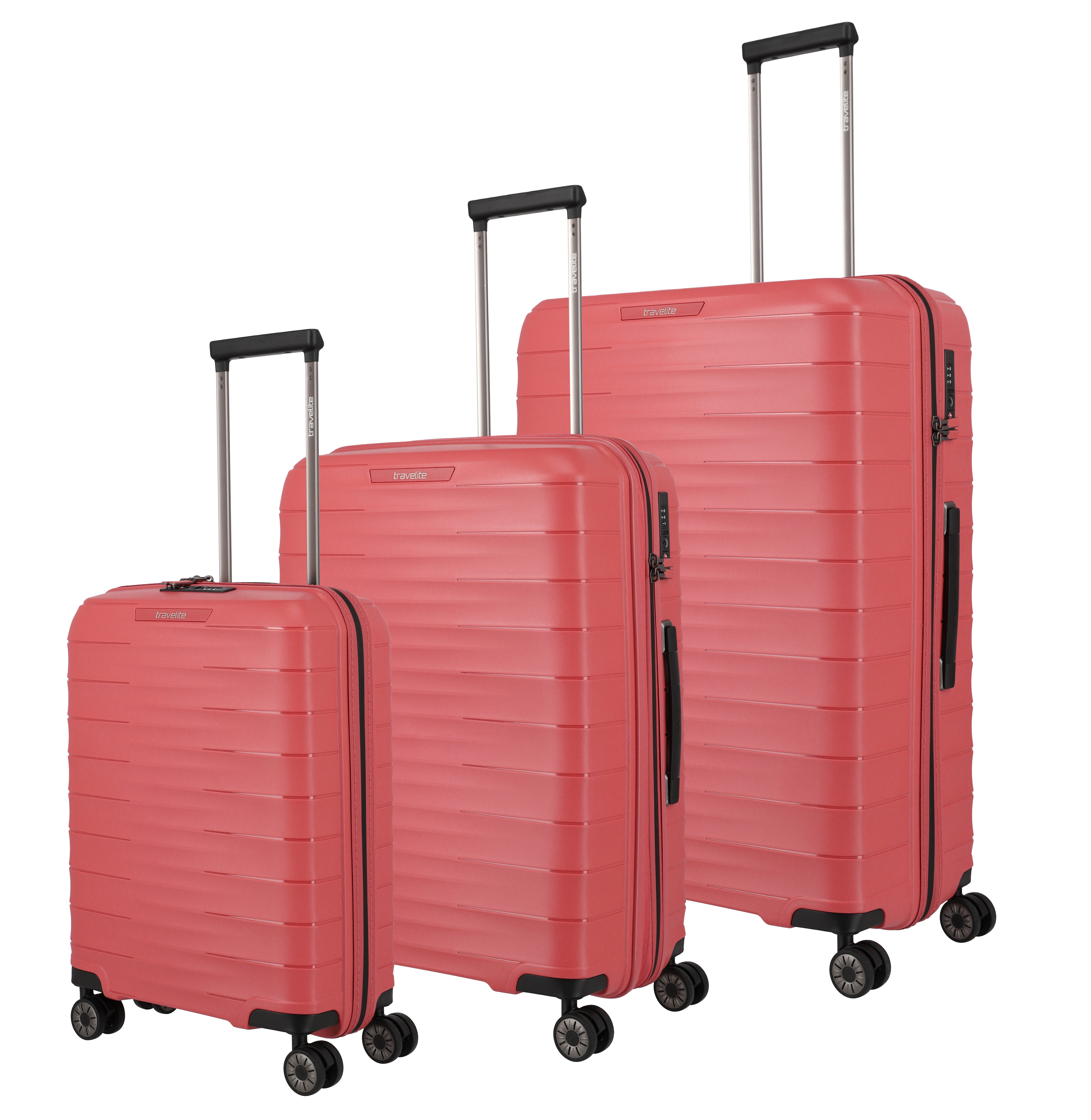 travelite Trolleyset MOOBY 3-teilig Reisekoffer Hartschale, 4 Rollen, (Set), mit TSA-Schloss und recyceltem Polypropylen