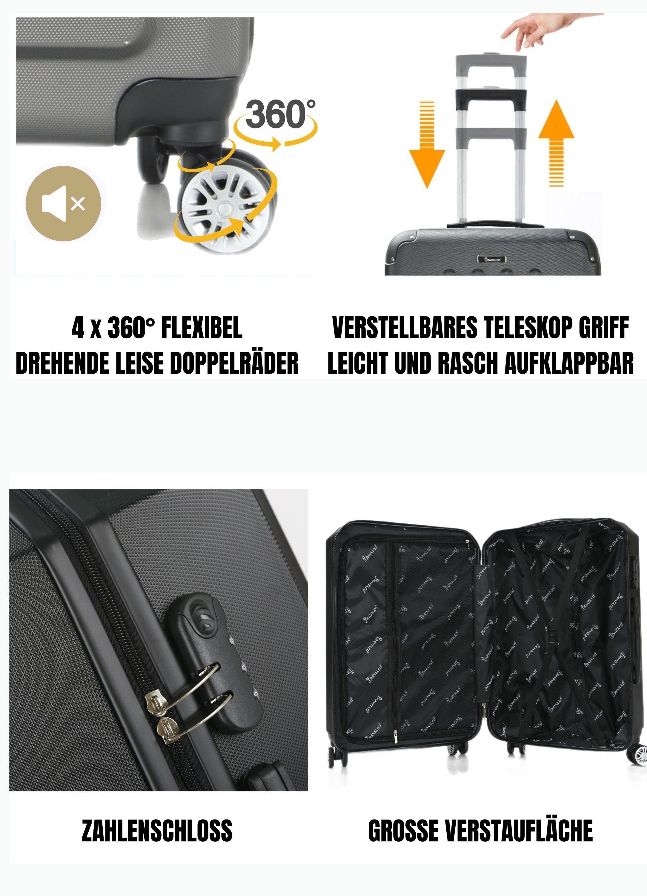 Hartschalenkoffer Koffer rot Kofferset Trolley CF-ABS04 Set Reisekoffer Rungassi Rungassi